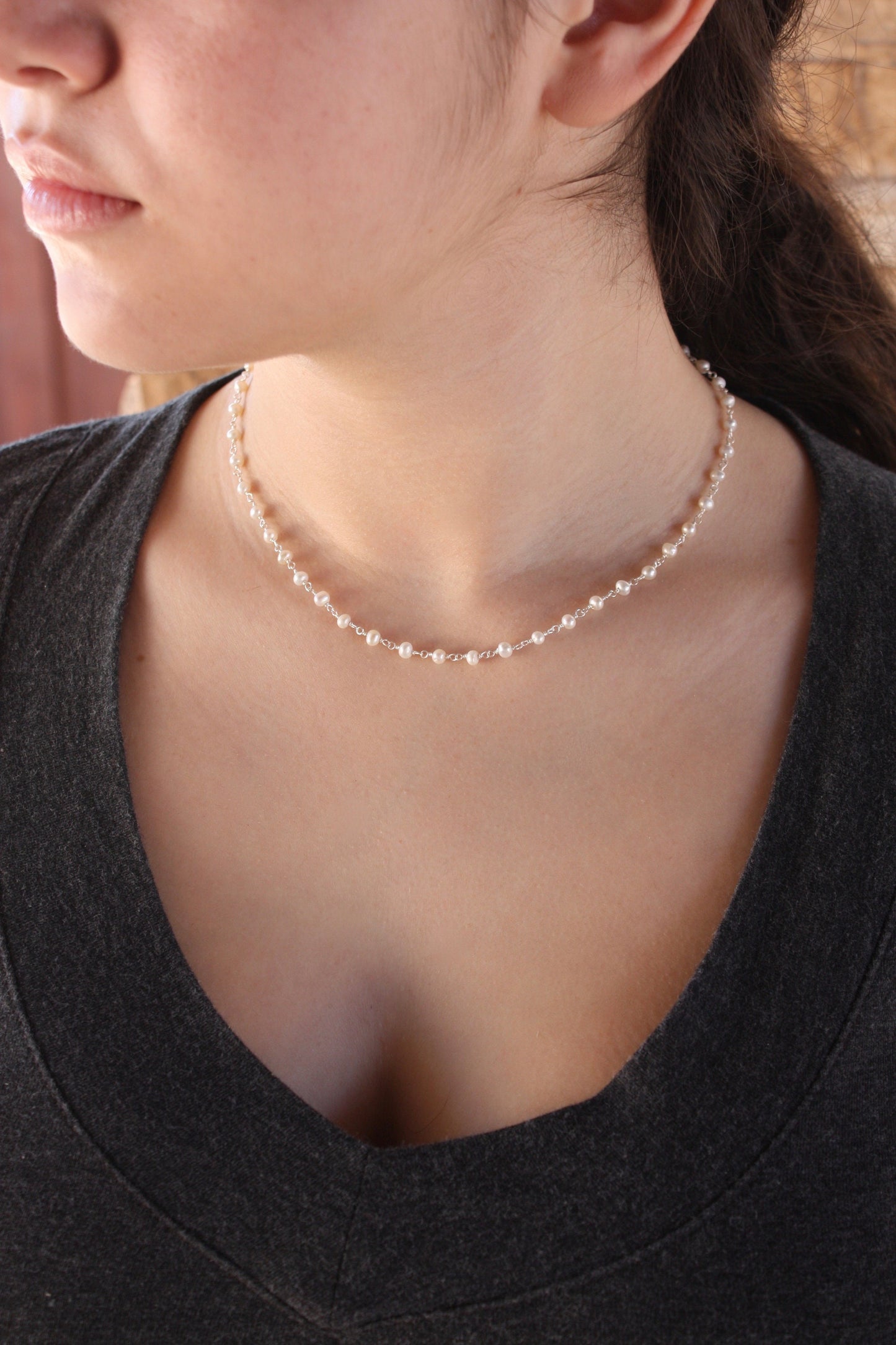 Pearl Beaded Choker Necklace - June Birthstone