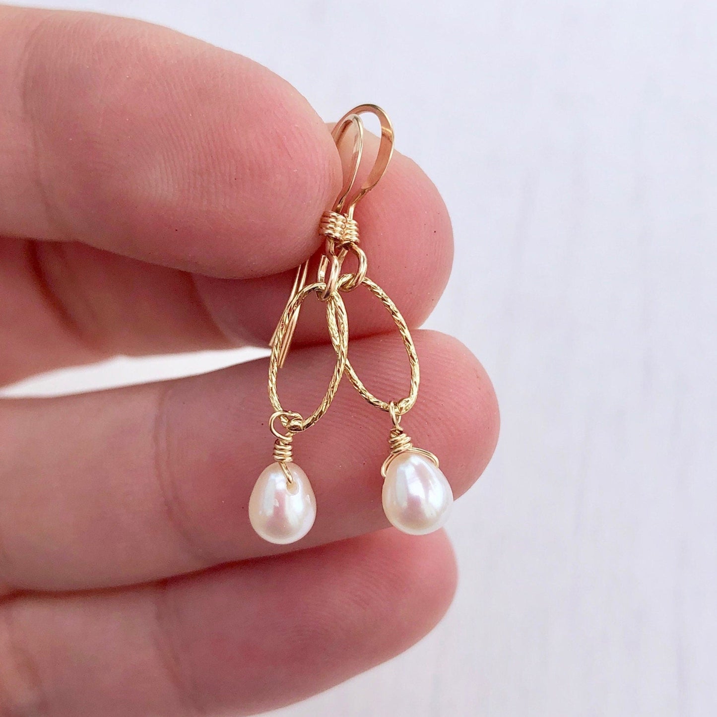 White Pearl Oval Link Earrings