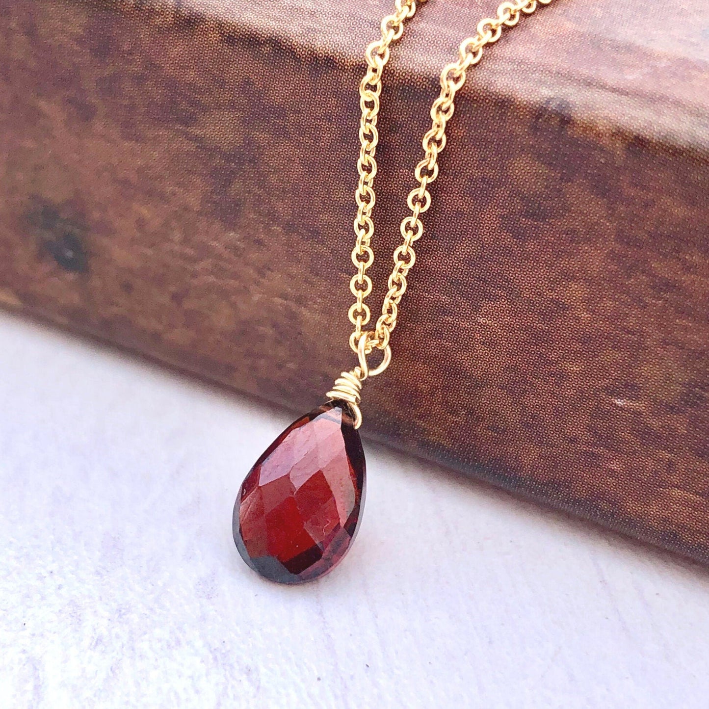 Garnet Teardrop Minimalist Necklace