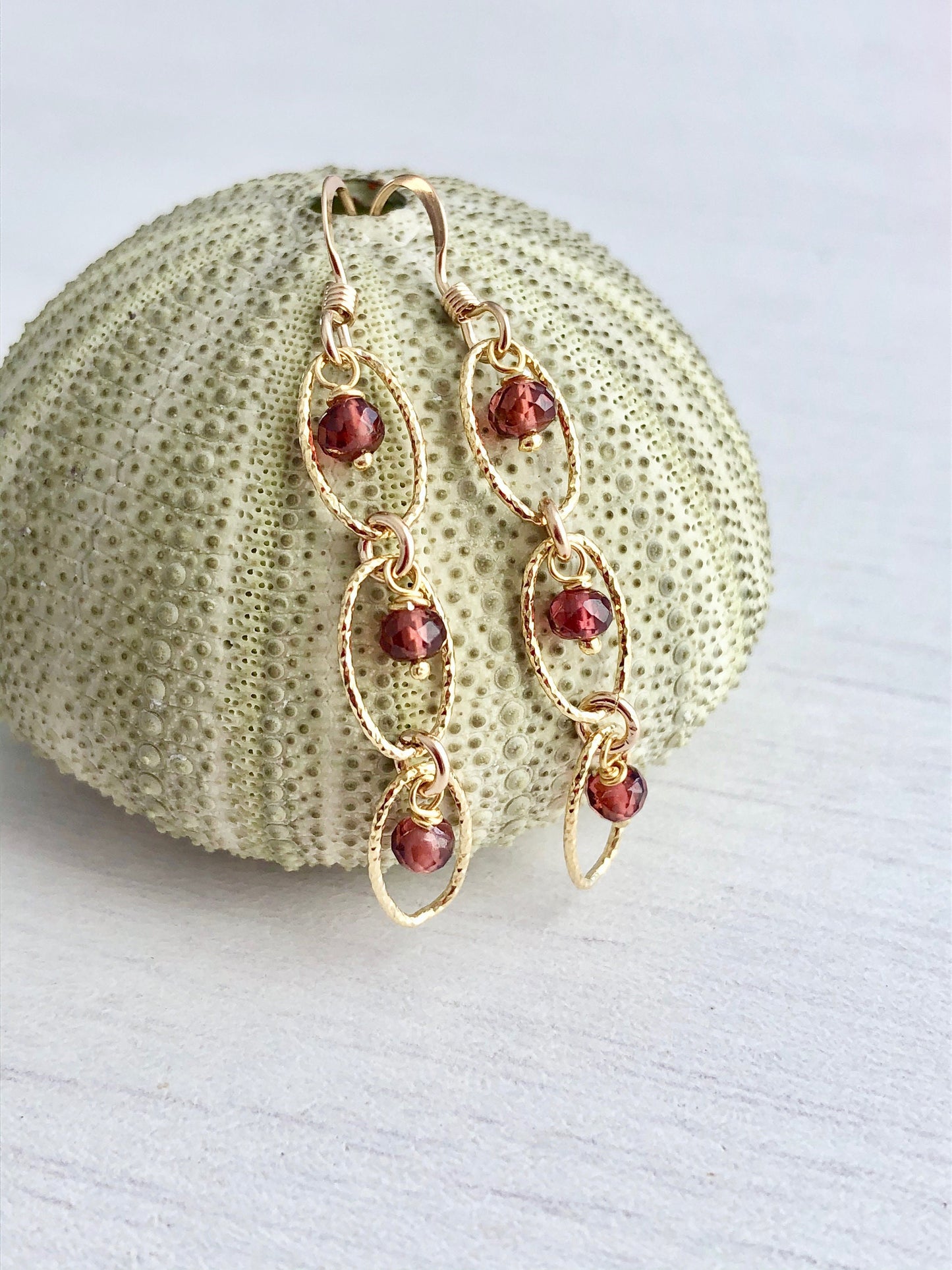 Garnet Oval Link Earrings- Gold Filled