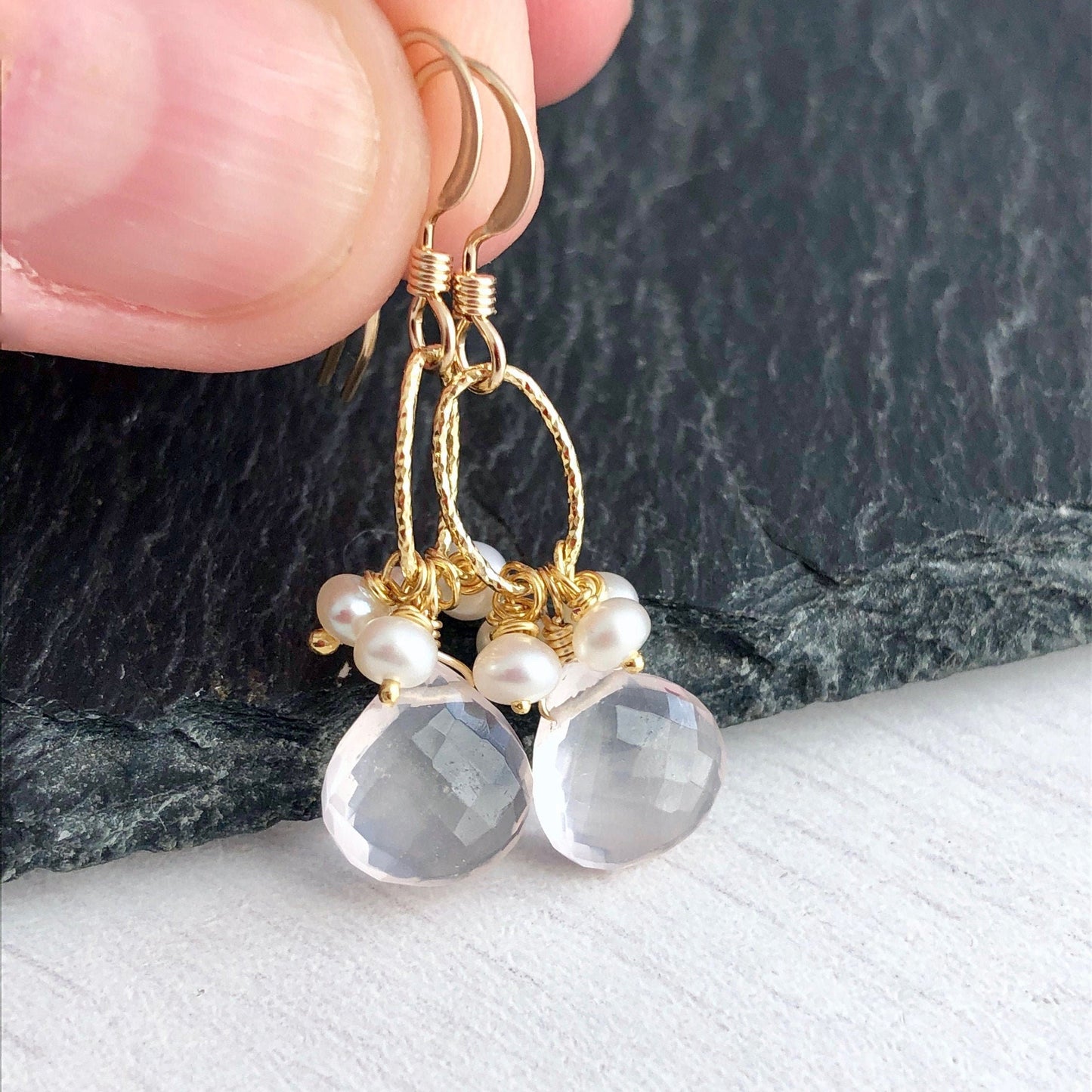 Rose Quartz and Pearl Earrings