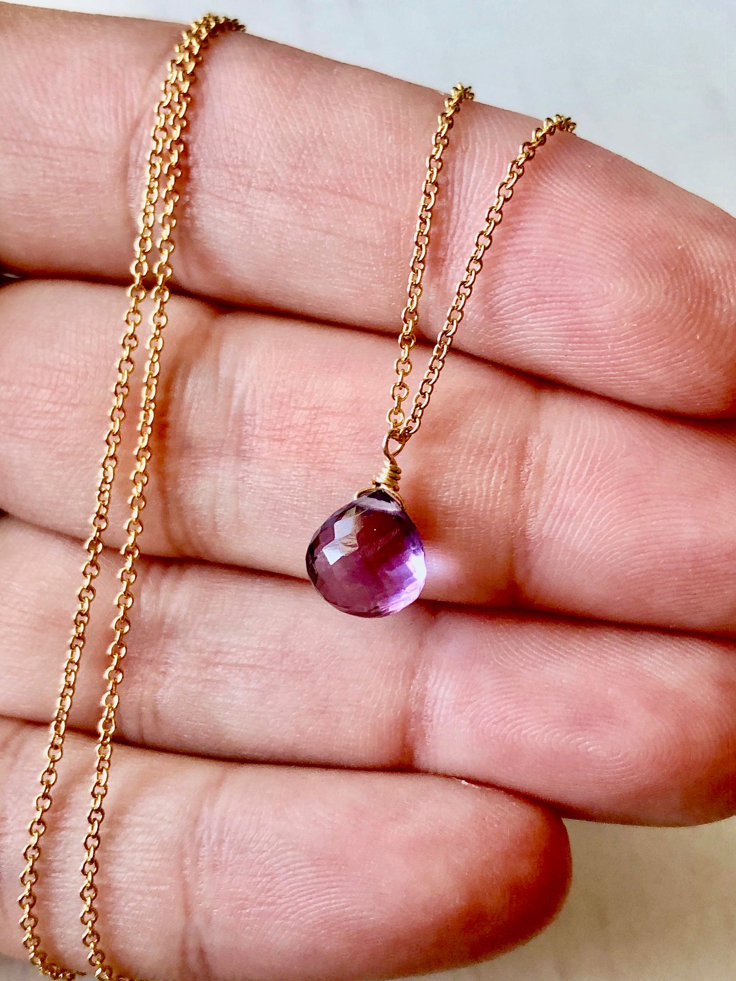 Amethyst Small Teardrop Necklace- February Birthstone