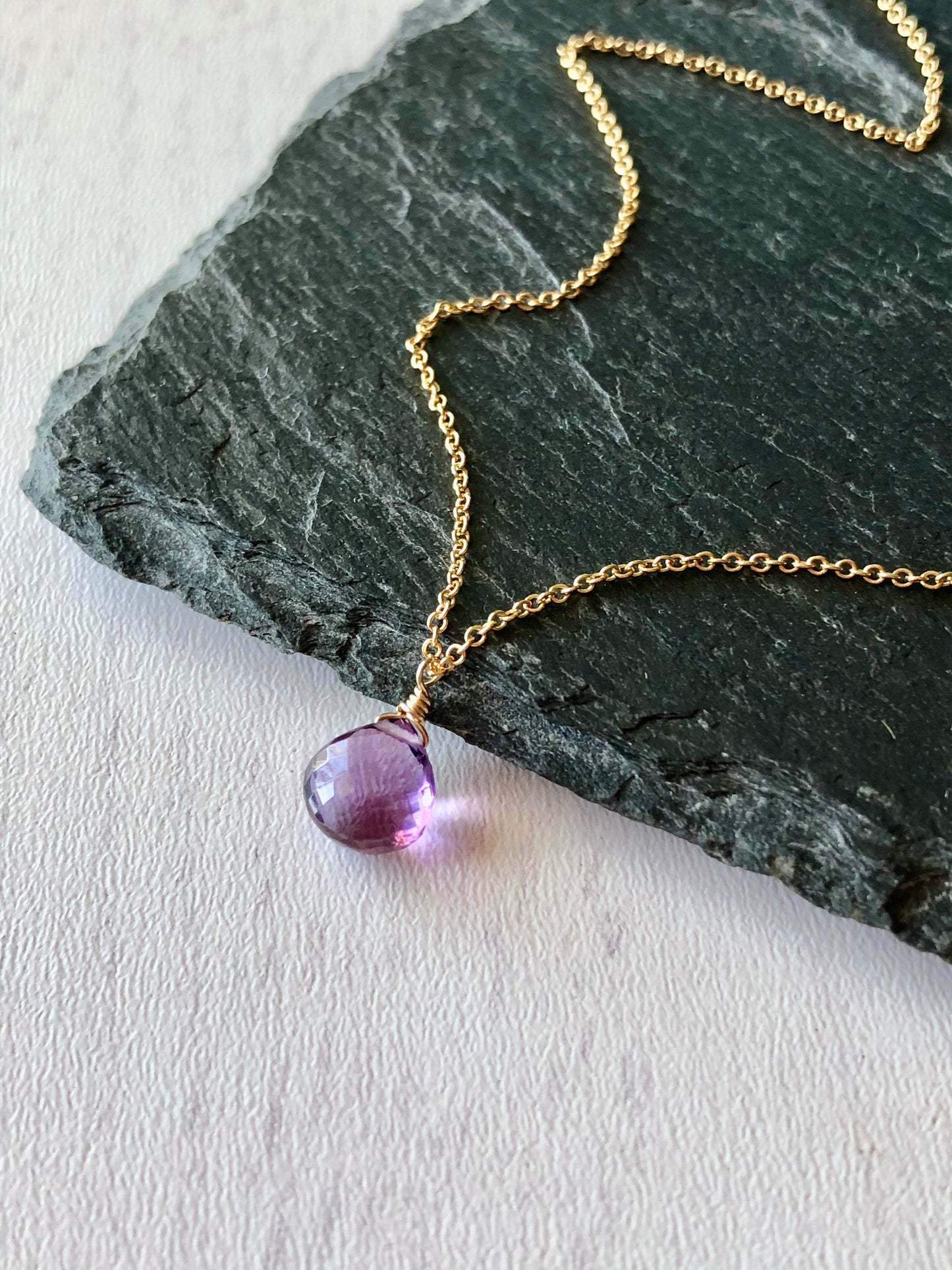 Amethyst Small Teardrop Necklace- February Birthstone