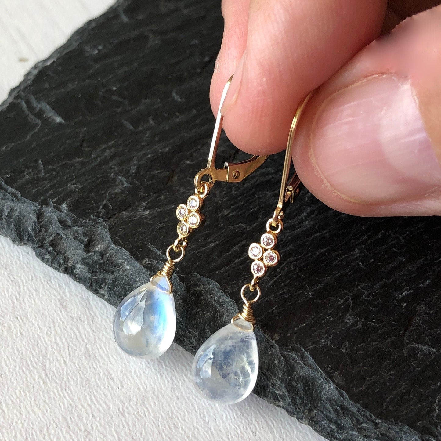 Rainbow Moonstone Teardrop Earrings