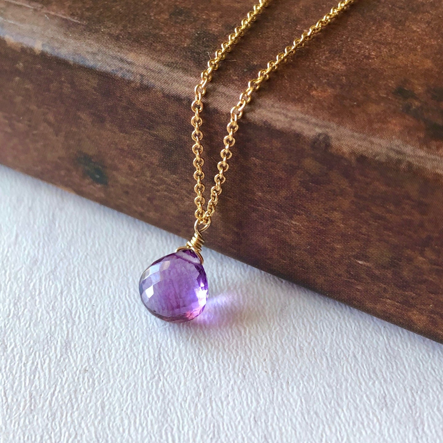 Amethyst Small Teardrop Necklace- February Birthstone