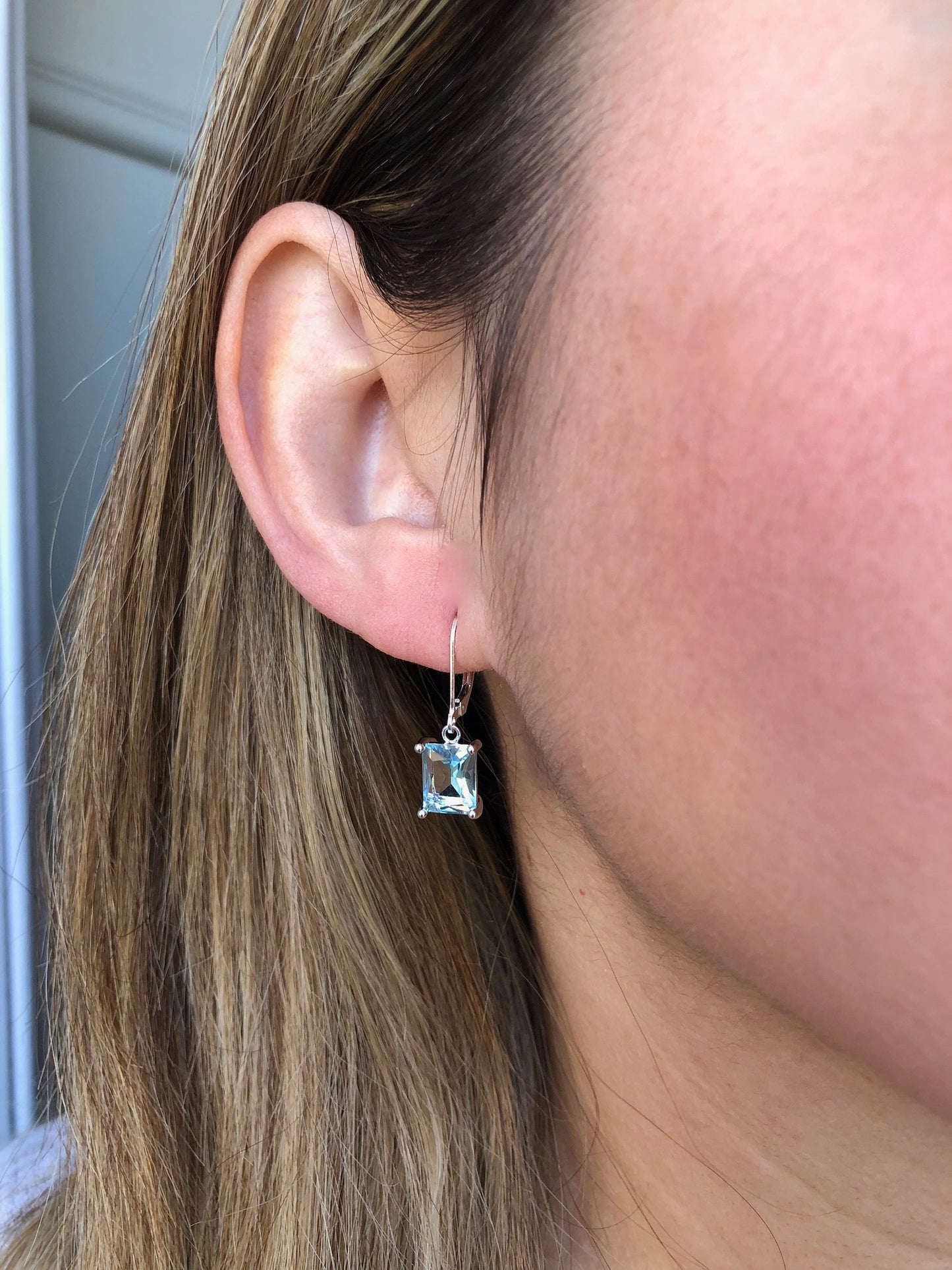 Aquamarine Baguette Earrings- March Birthstone