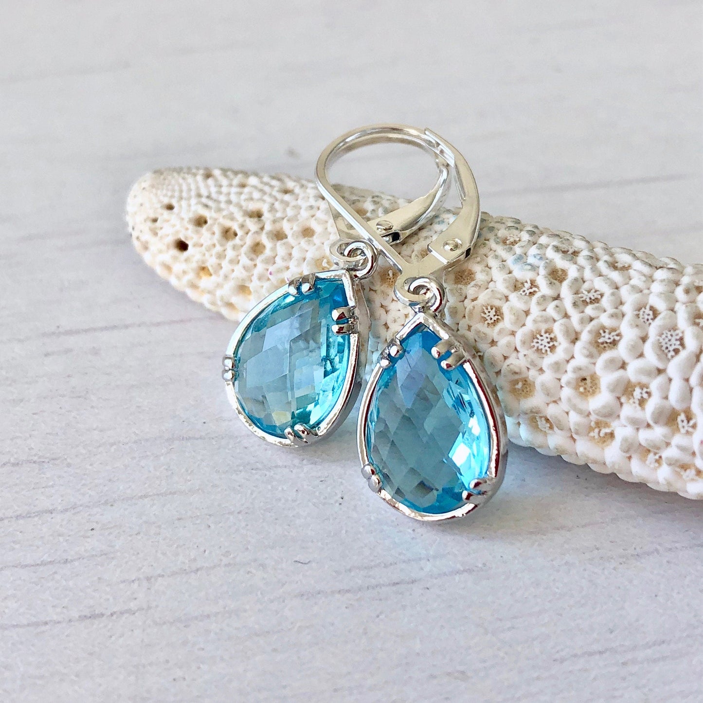 Aquamarine Teardrop Earrings- March Birthstone