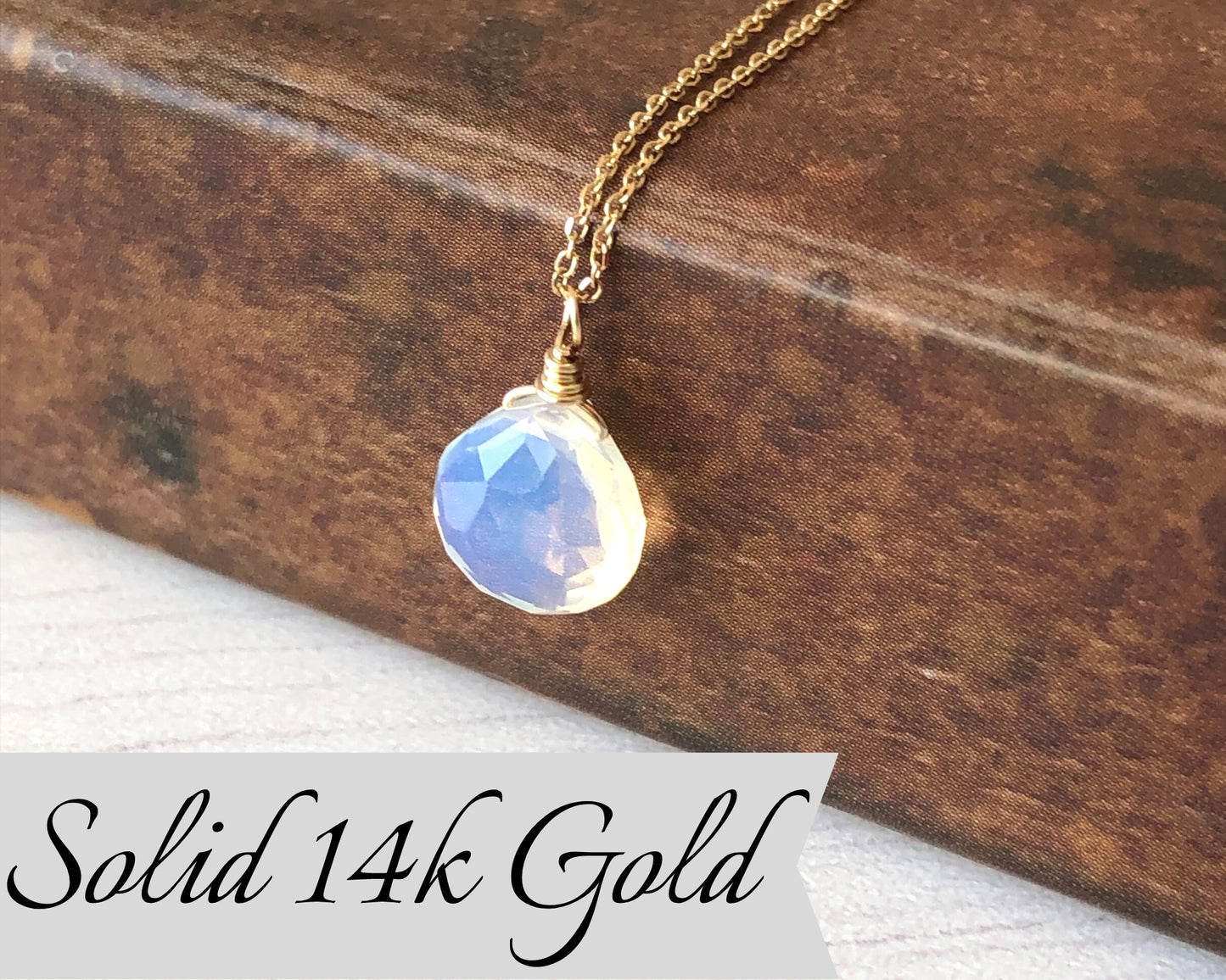 Opalite Teardrop Necklace in Solid 14k Gold