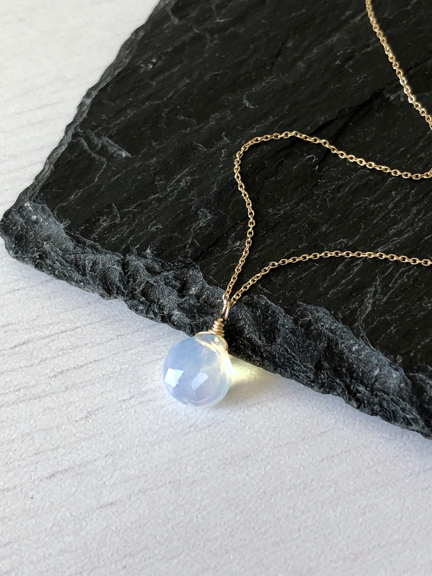 Opalite Teardrop Necklace in Solid 14k Gold