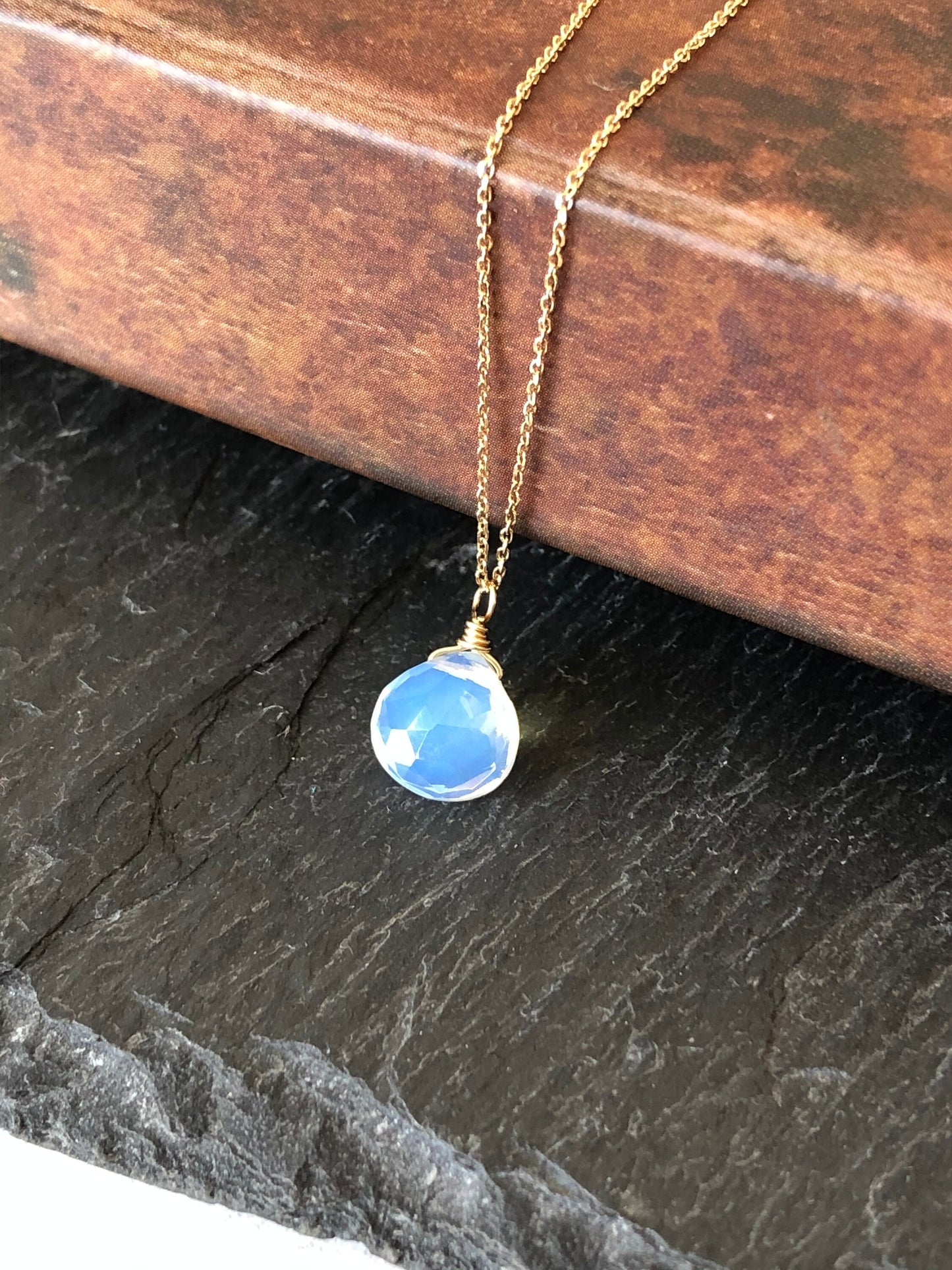 Opalite Teardrop Necklace in Solid 14k Gold