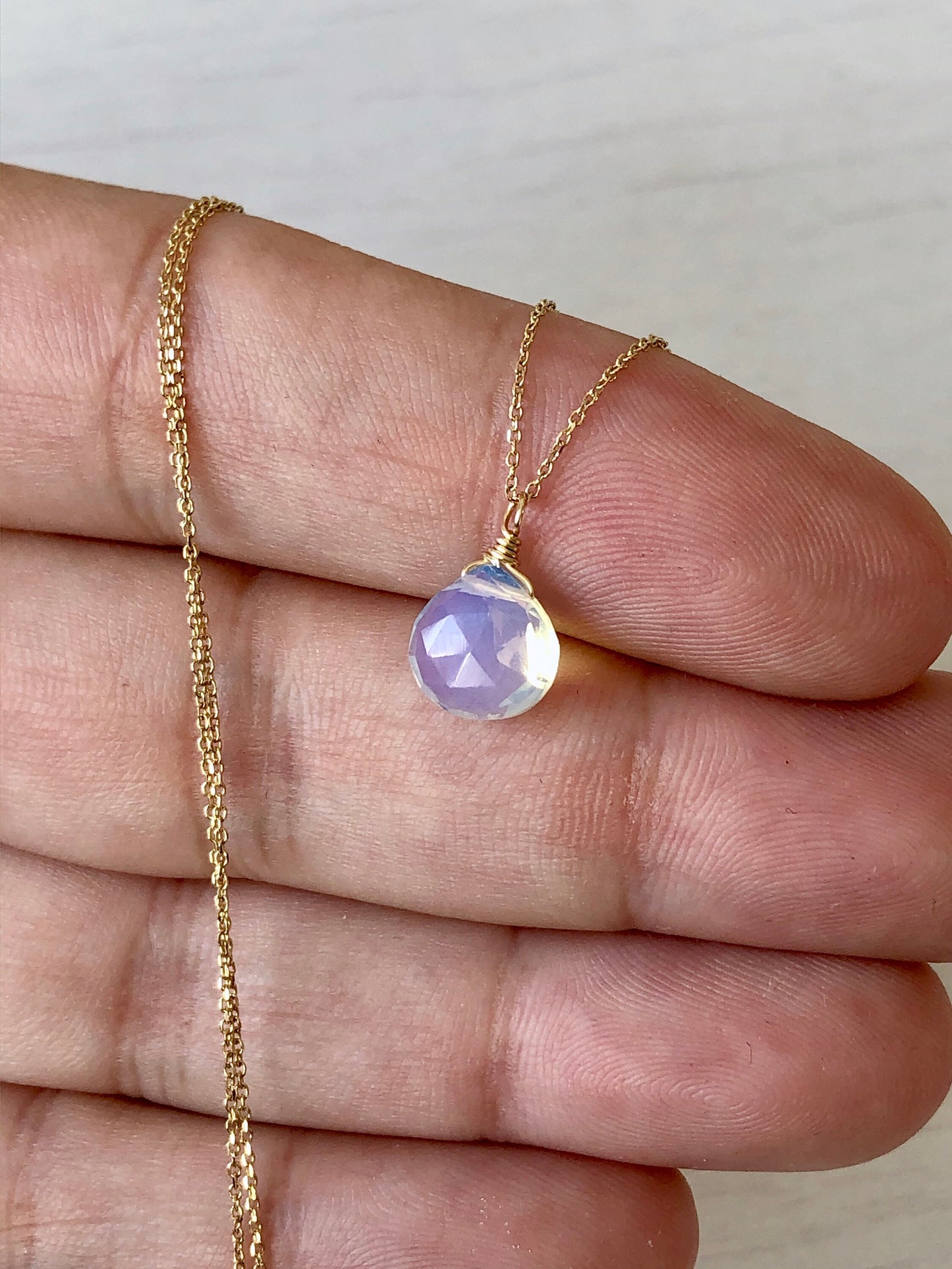Opalite Teardrop Necklace in Solid 14k Gold