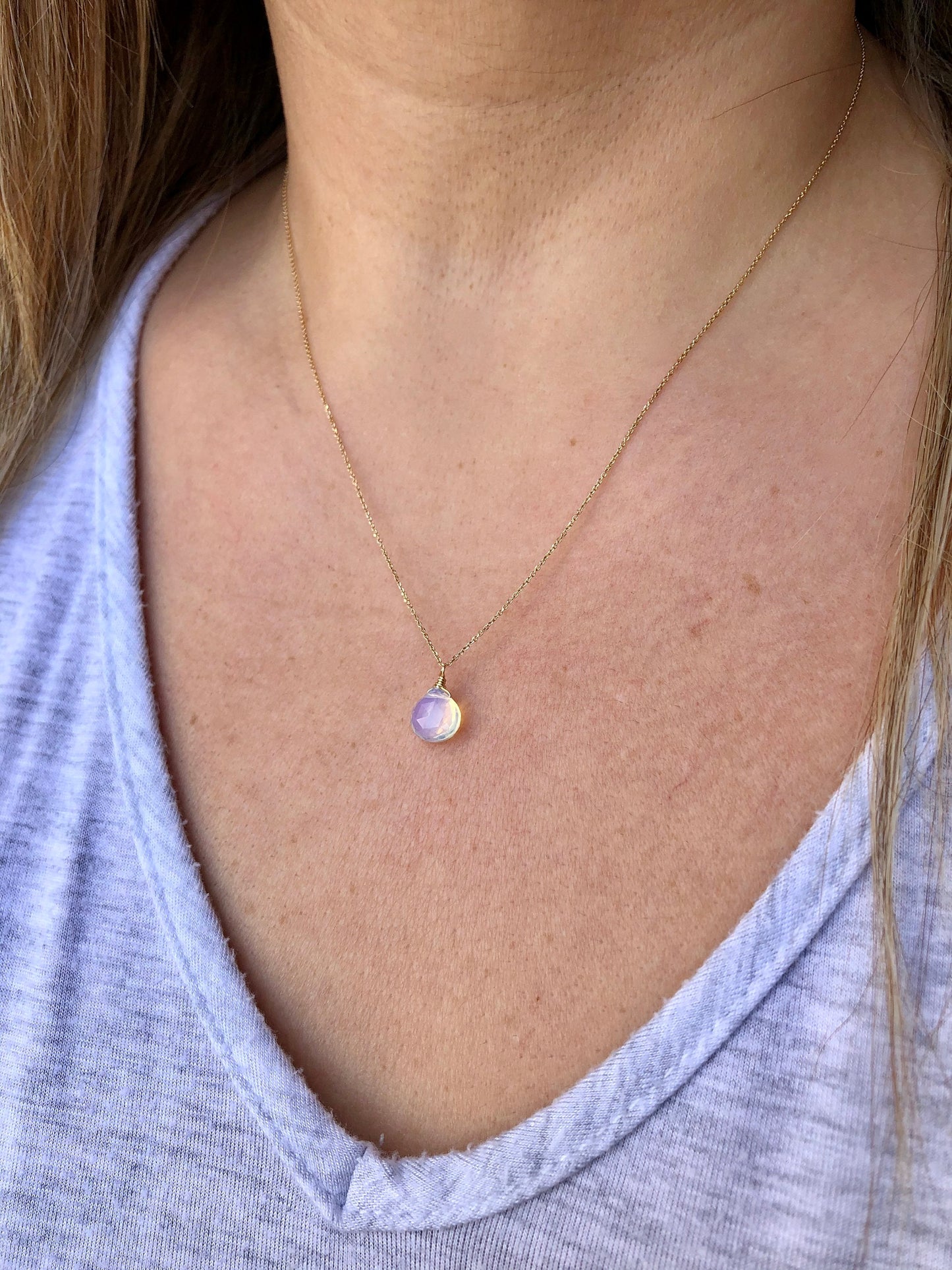 Opalite Teardrop Necklace in Solid 14k Gold