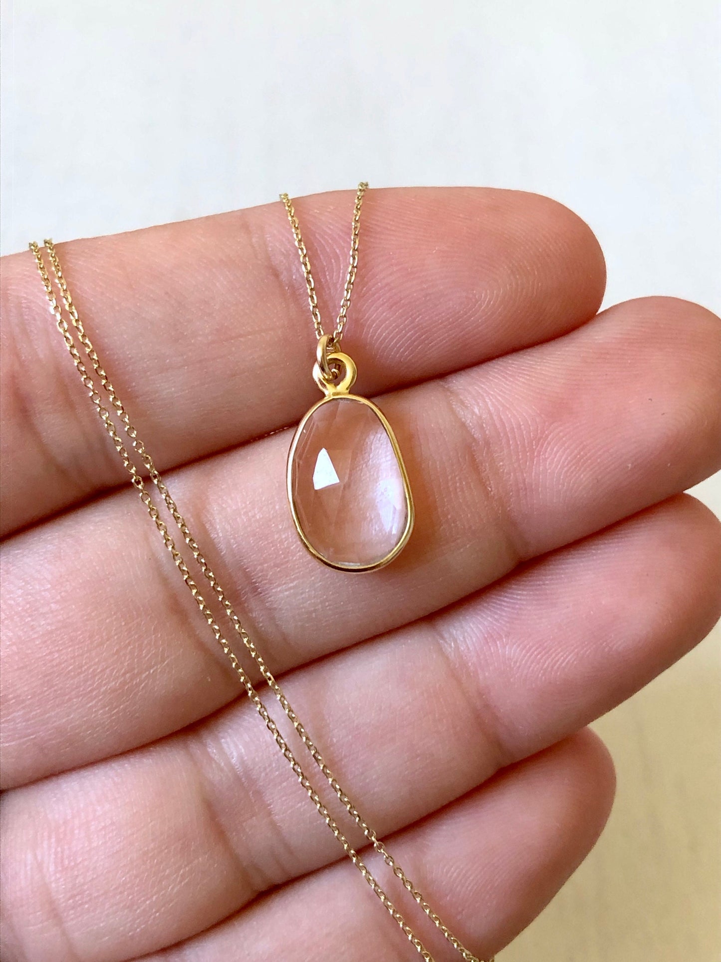 White Topaz Free Form Necklace- Solid 14K Gold