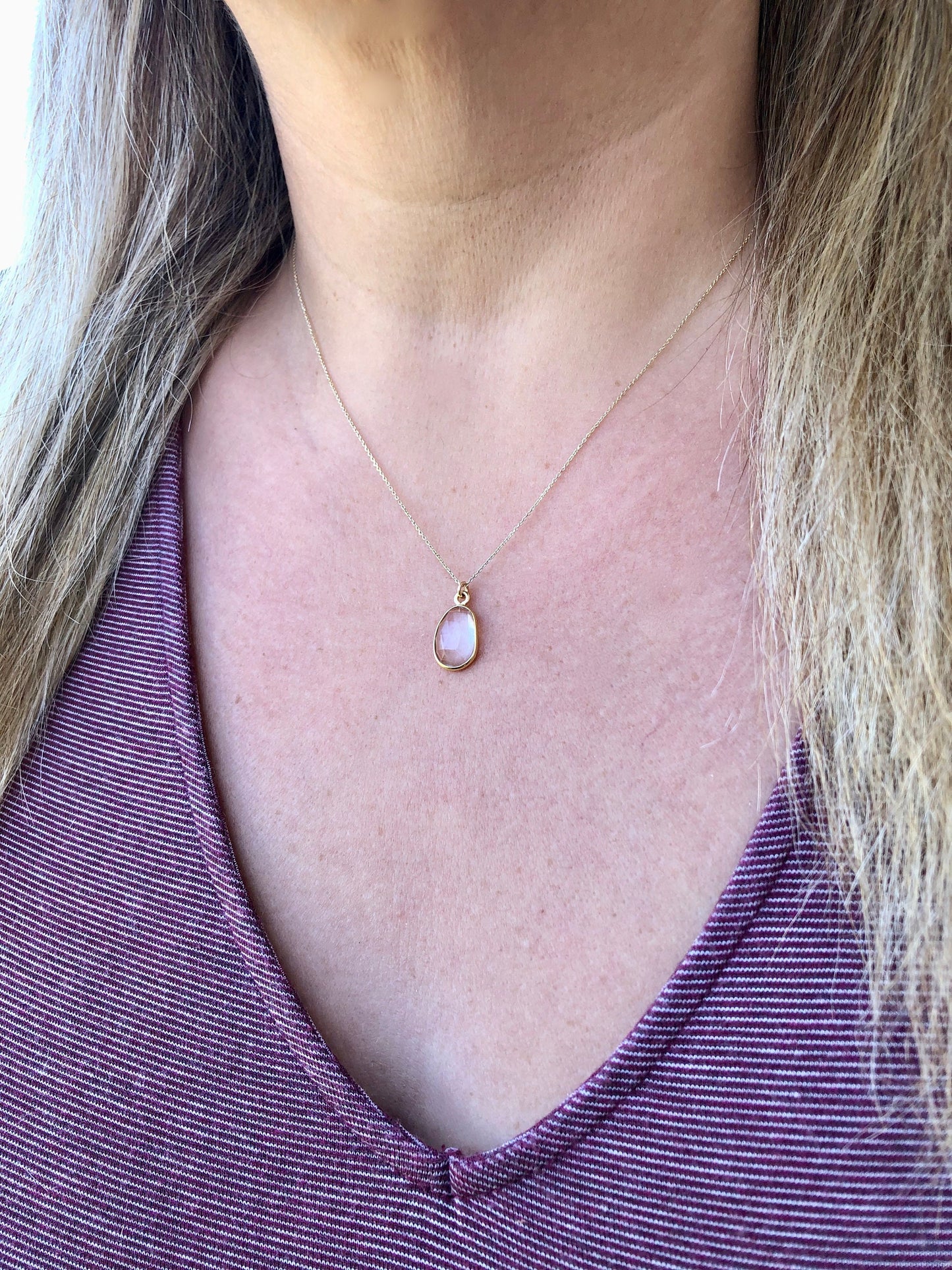 White Topaz Free Form Necklace- Solid 14K Gold