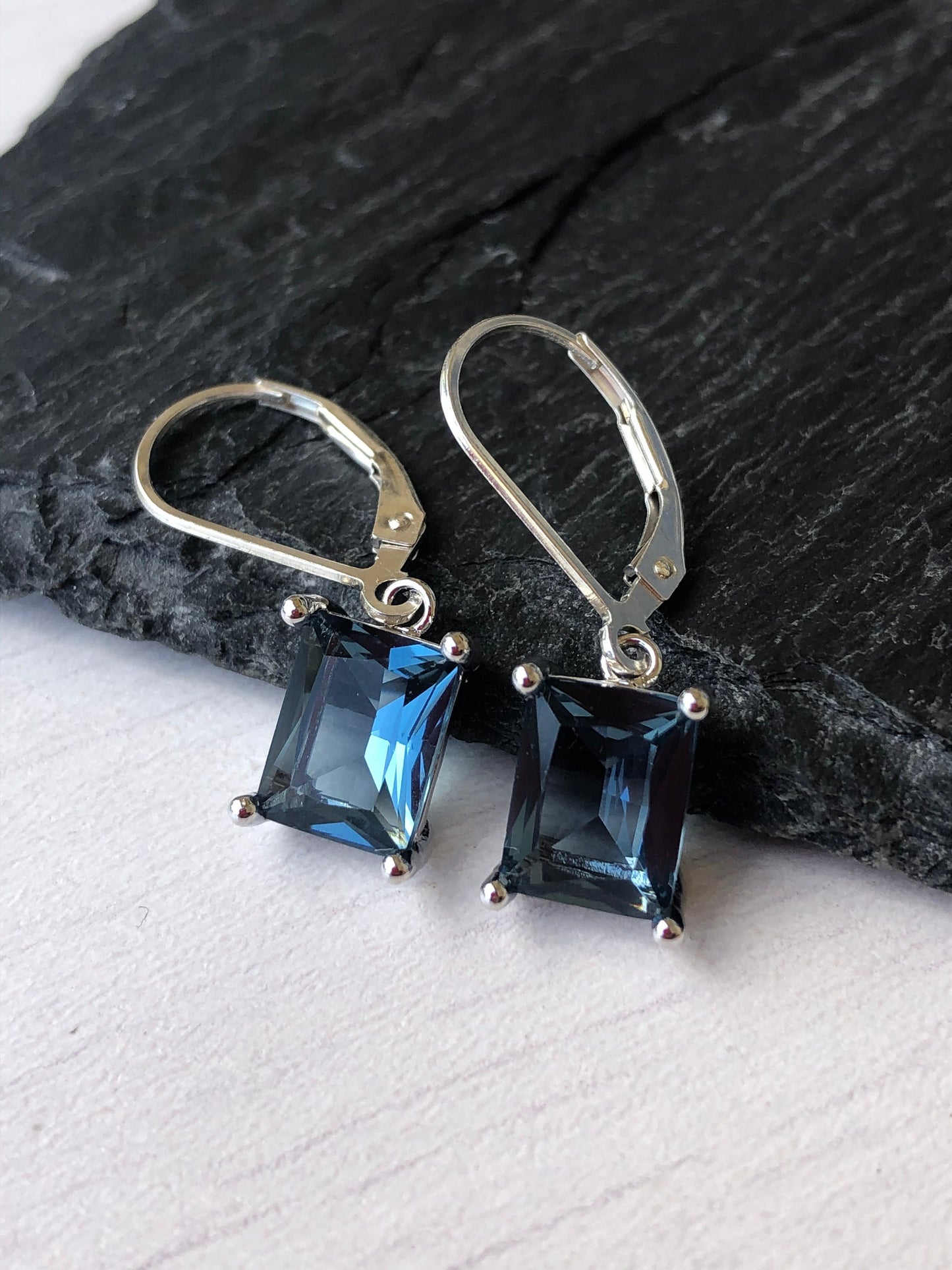 Blue Topaz Baguette Earrings