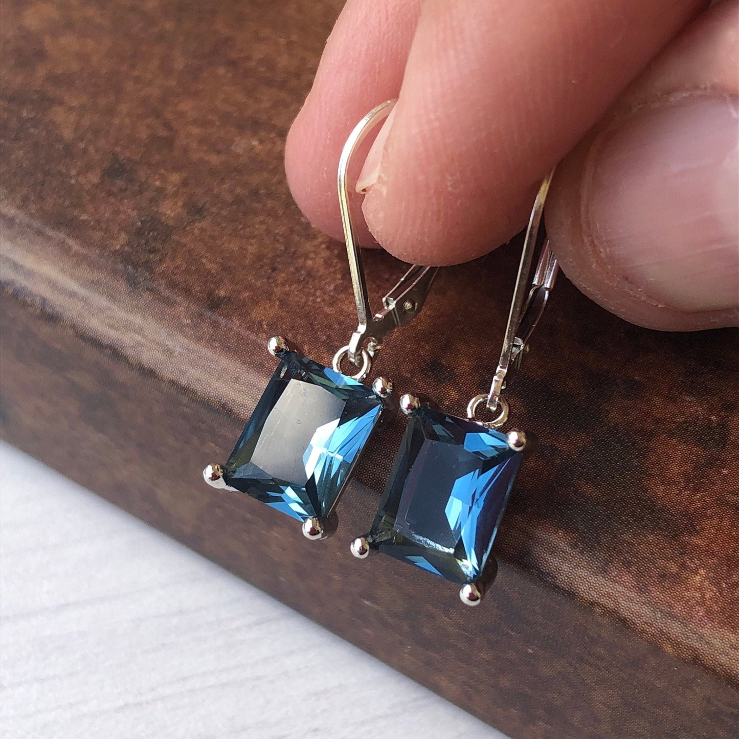 Blue Topaz Baguette Earrings