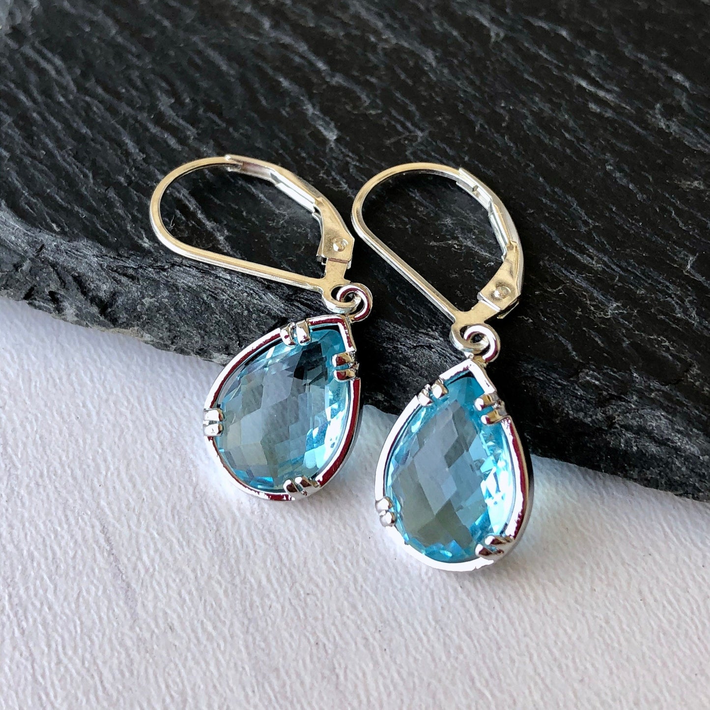 Aquamarine Teardrop Earrings- March Birthstone