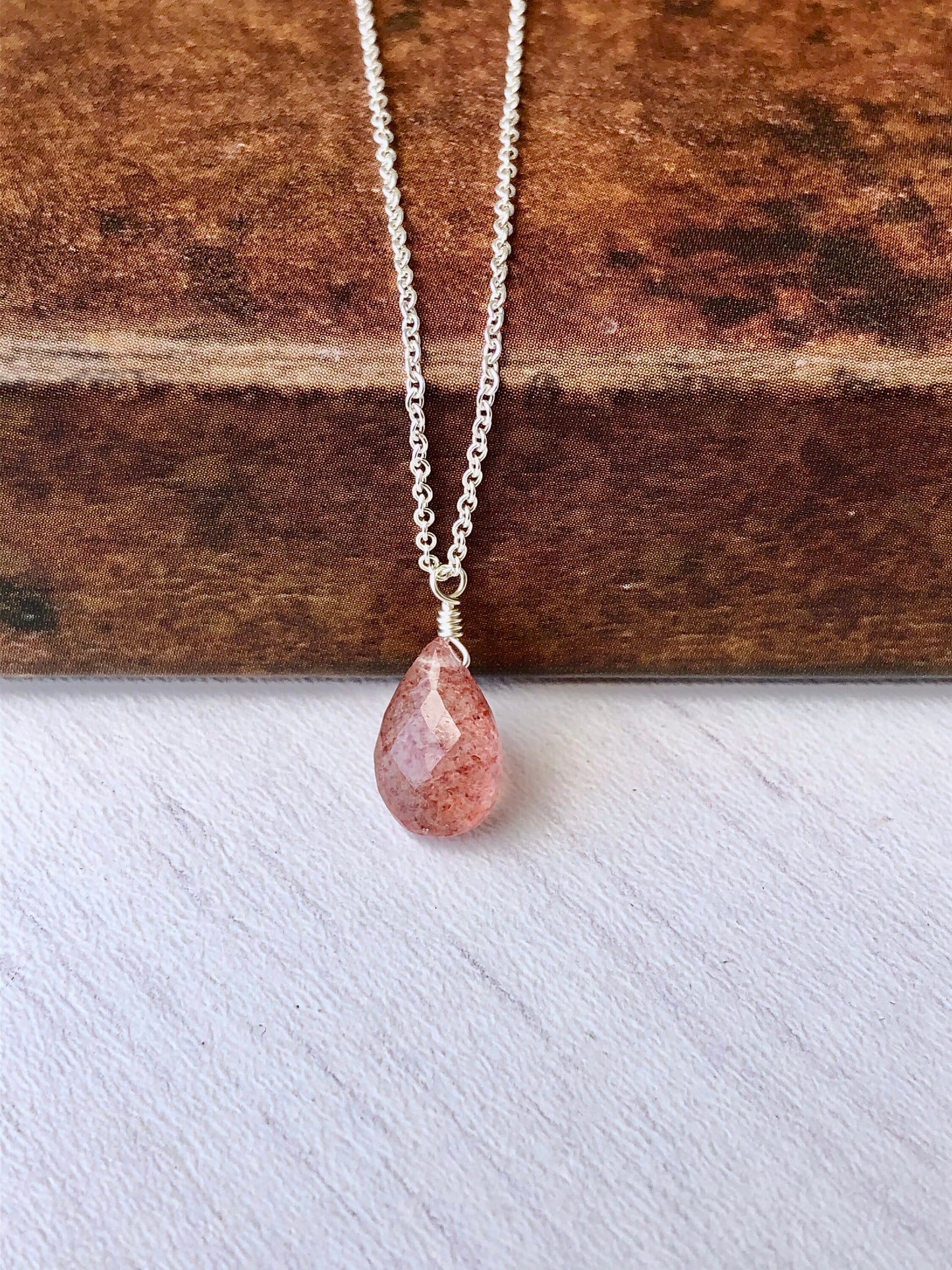 Strawberry Quartz Teardrop Necklace