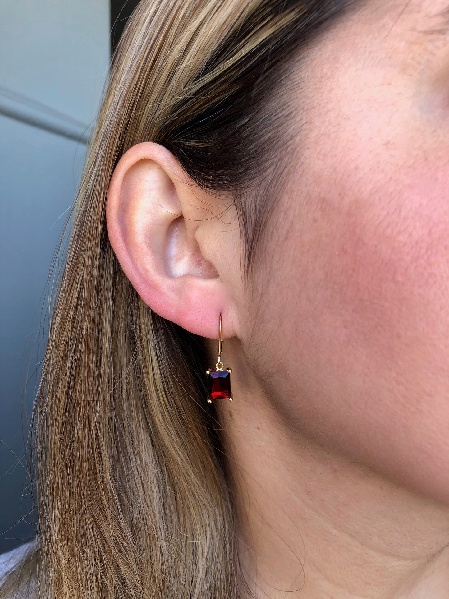 Garnet Emerald Cut Earrings- January Birthstone