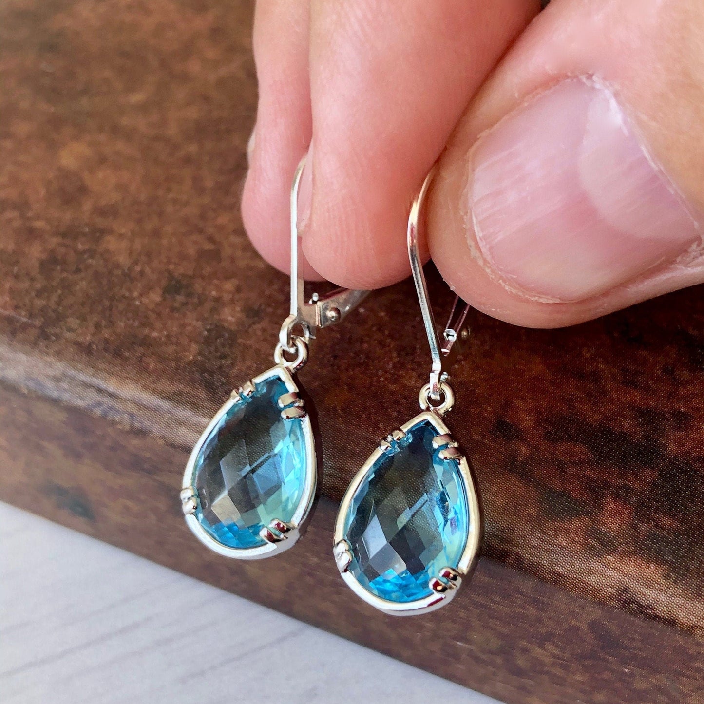 Aquamarine Teardrop Earrings- March Birthstone