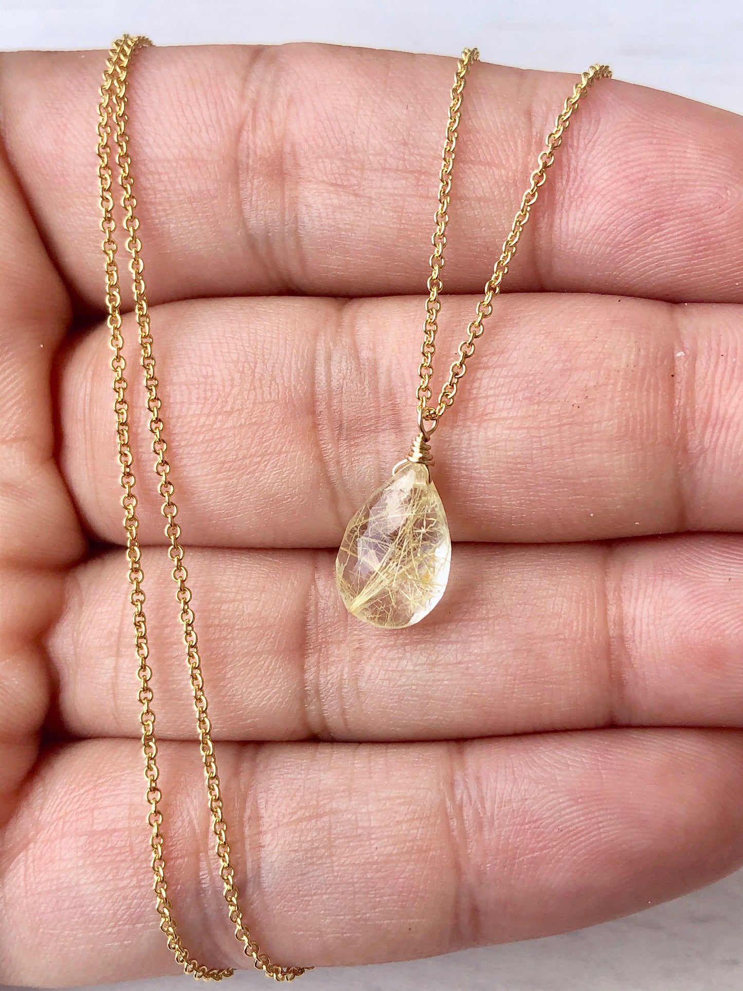 Rutilated Quartz Teardrop Necklace