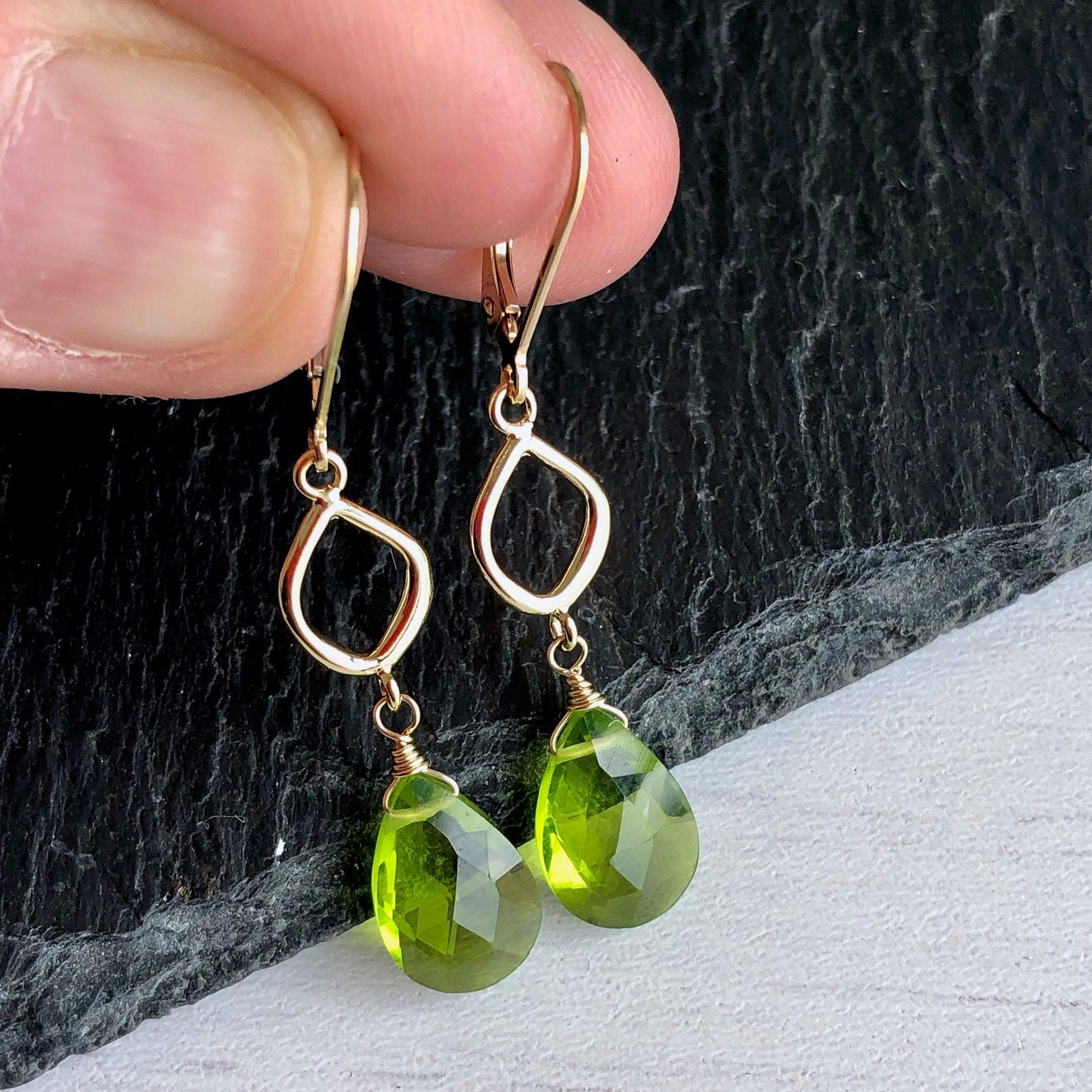 Peridot Teardrop Dangle Earrings