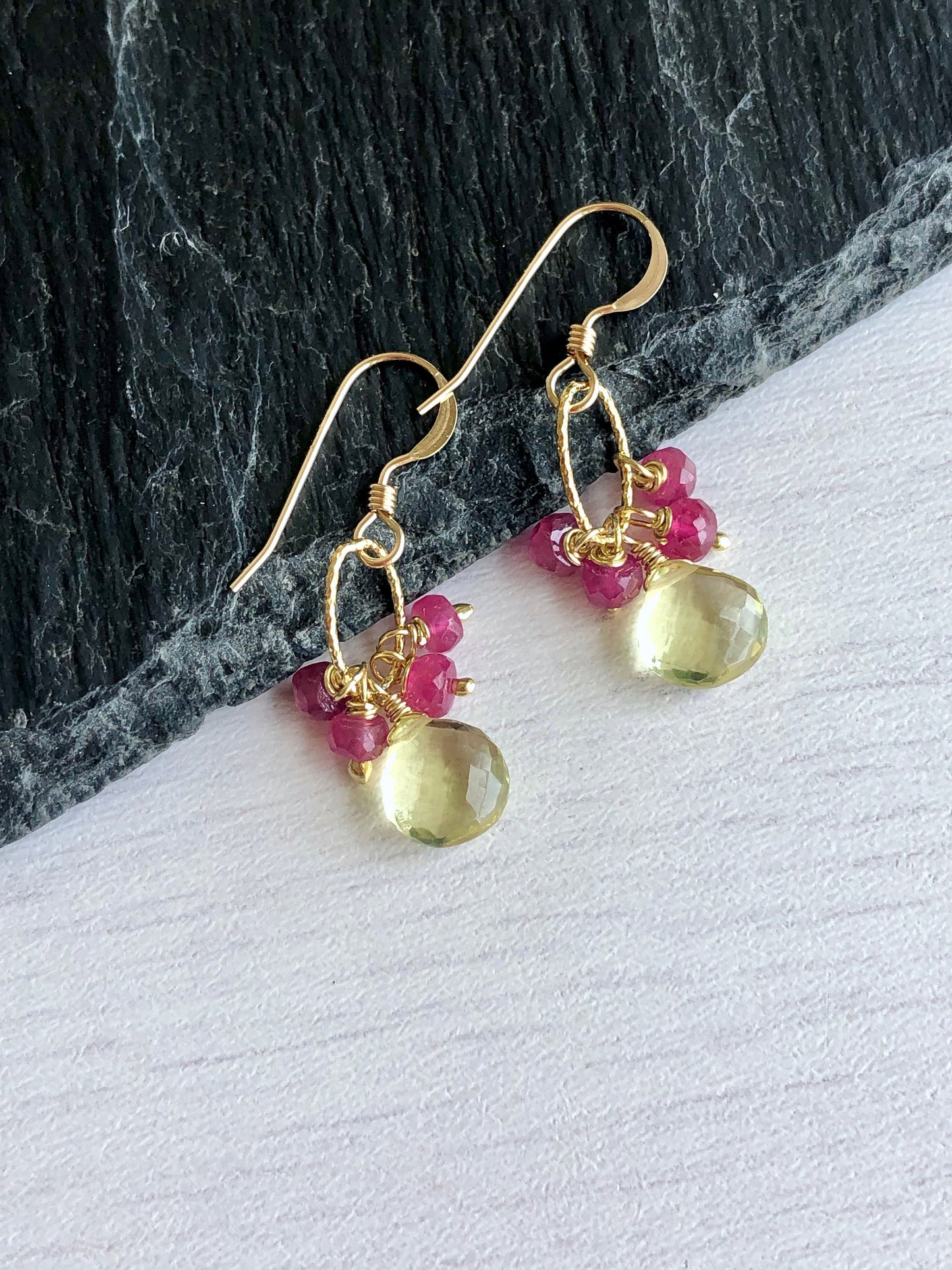 Lemon Citrine and Ruby Minimalist Earrings