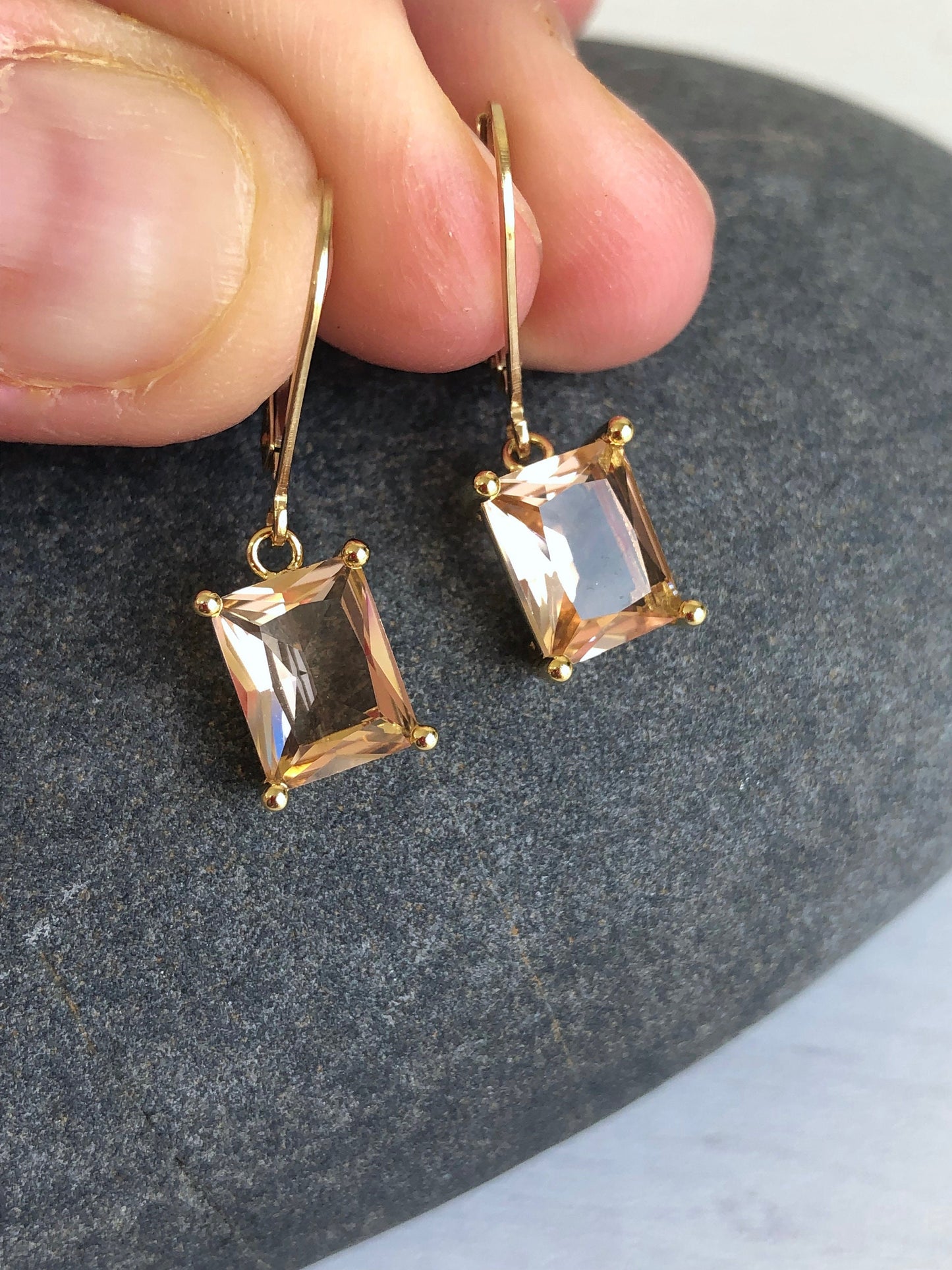 Champagne Citrine Emerald Cut Earrings