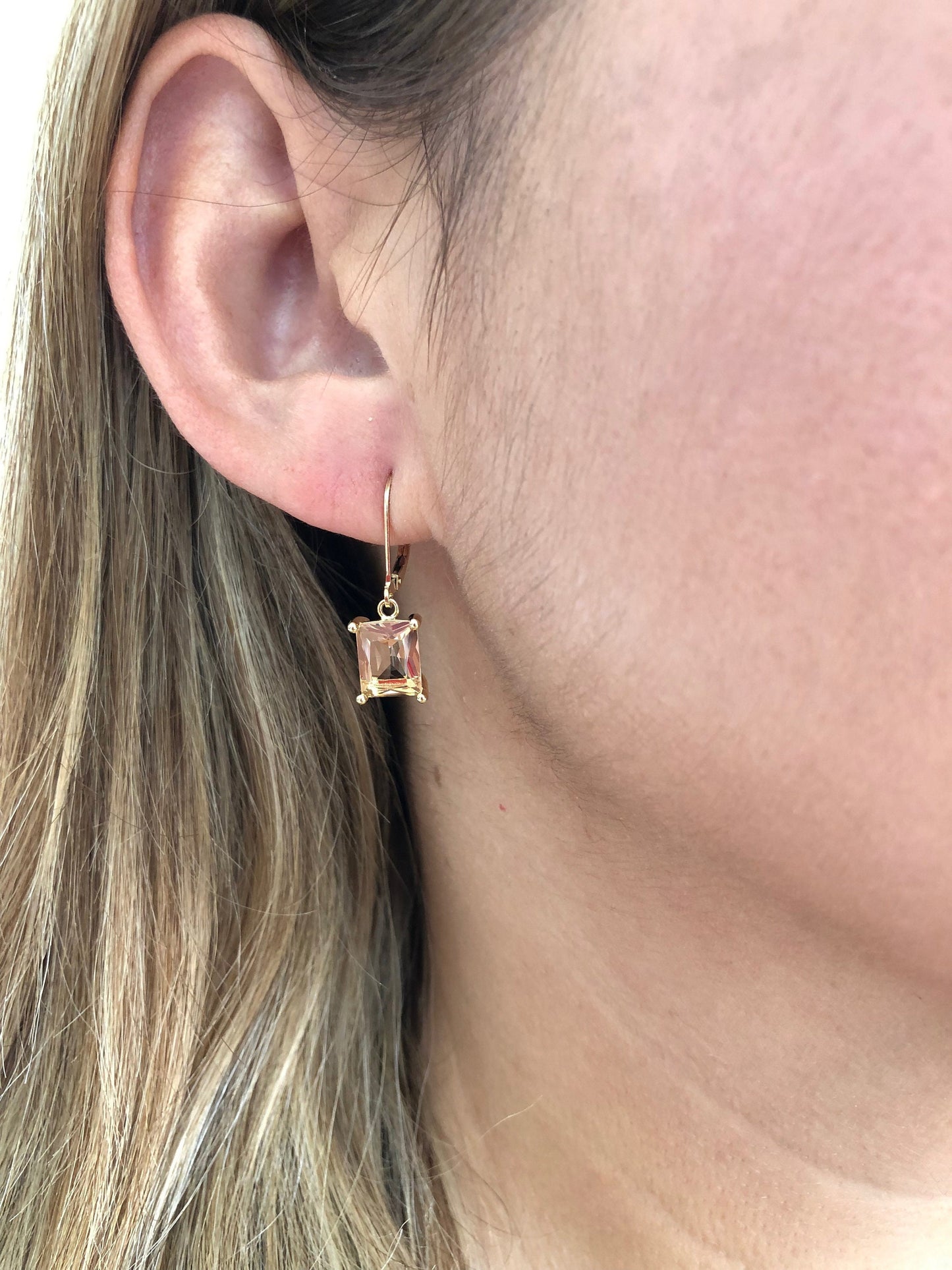 Champagne Citrine Emerald Cut Earrings