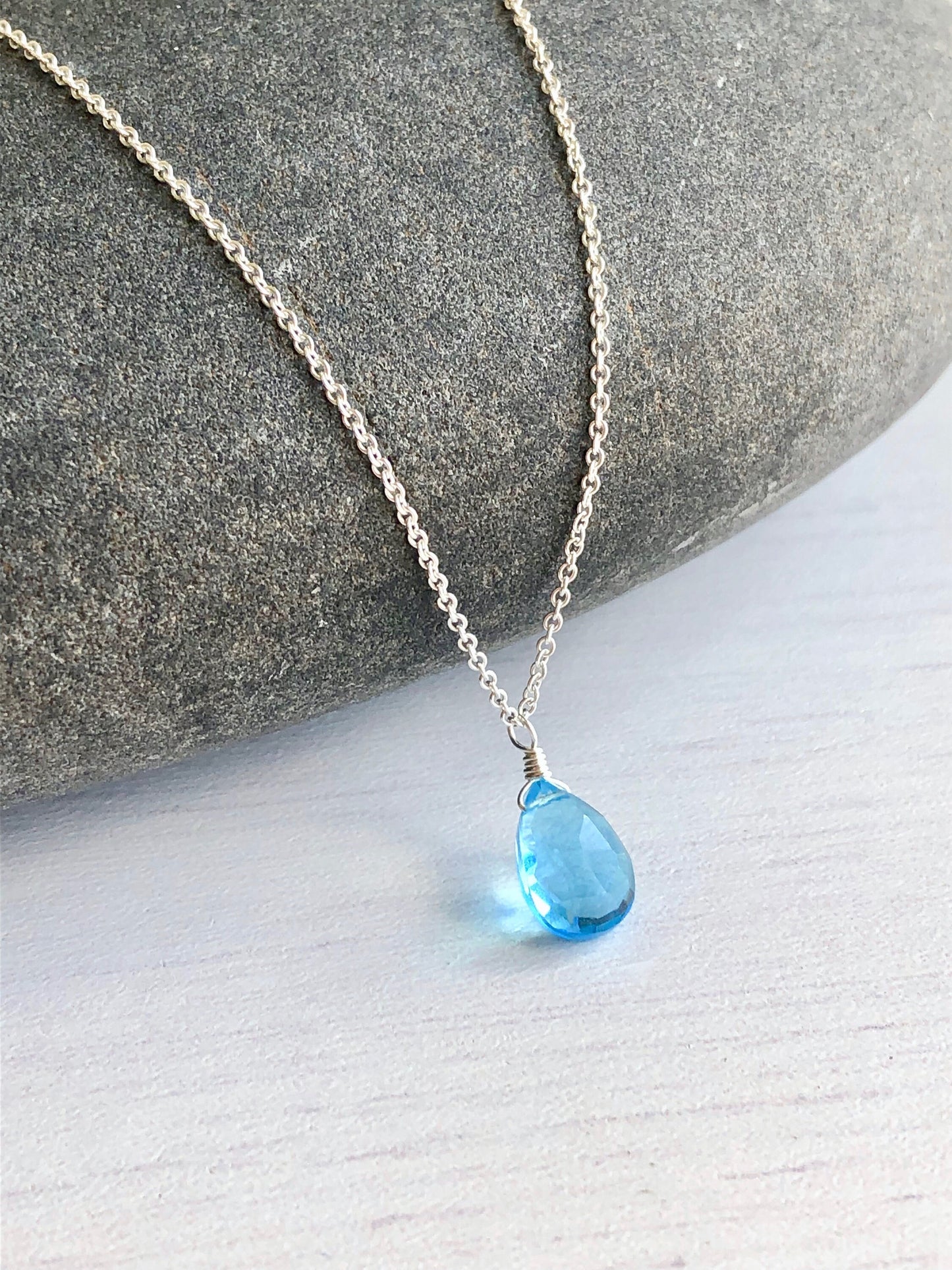 Sky Blue Topaz Teardrop Necklace- December Birthstone
