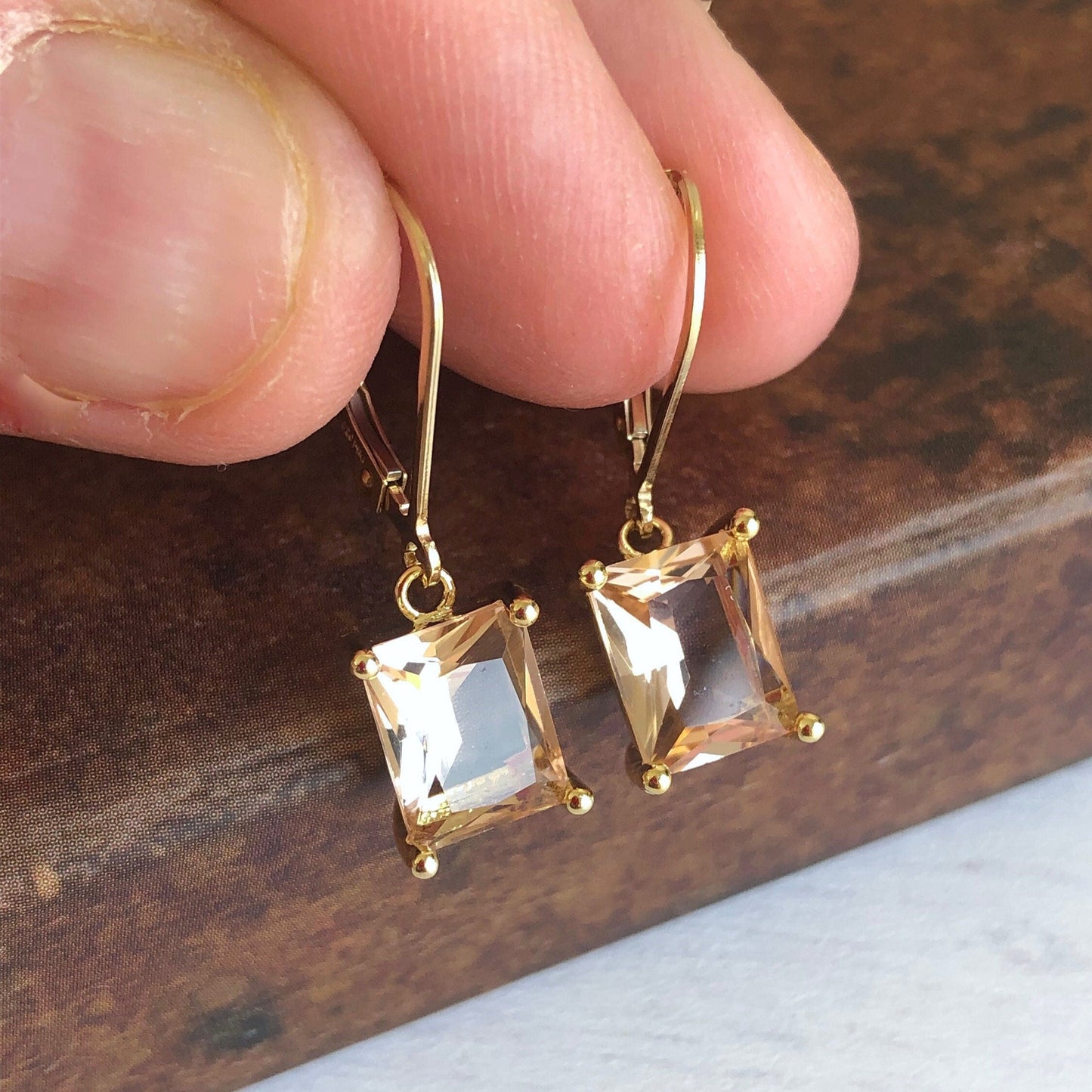 Champagne Citrine Emerald Cut Earrings