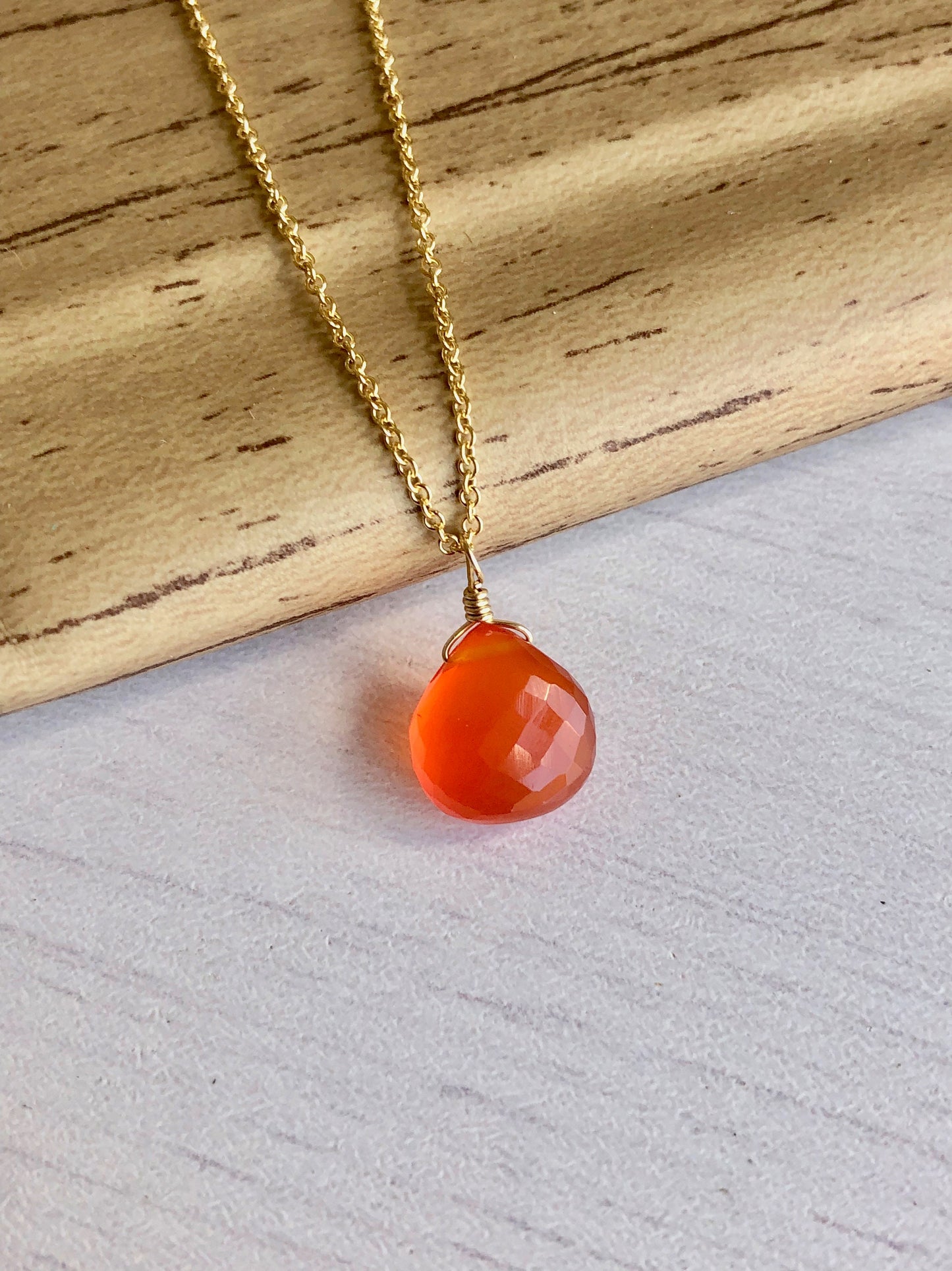 Carnelian Teardrop Necklace- July Birthstone