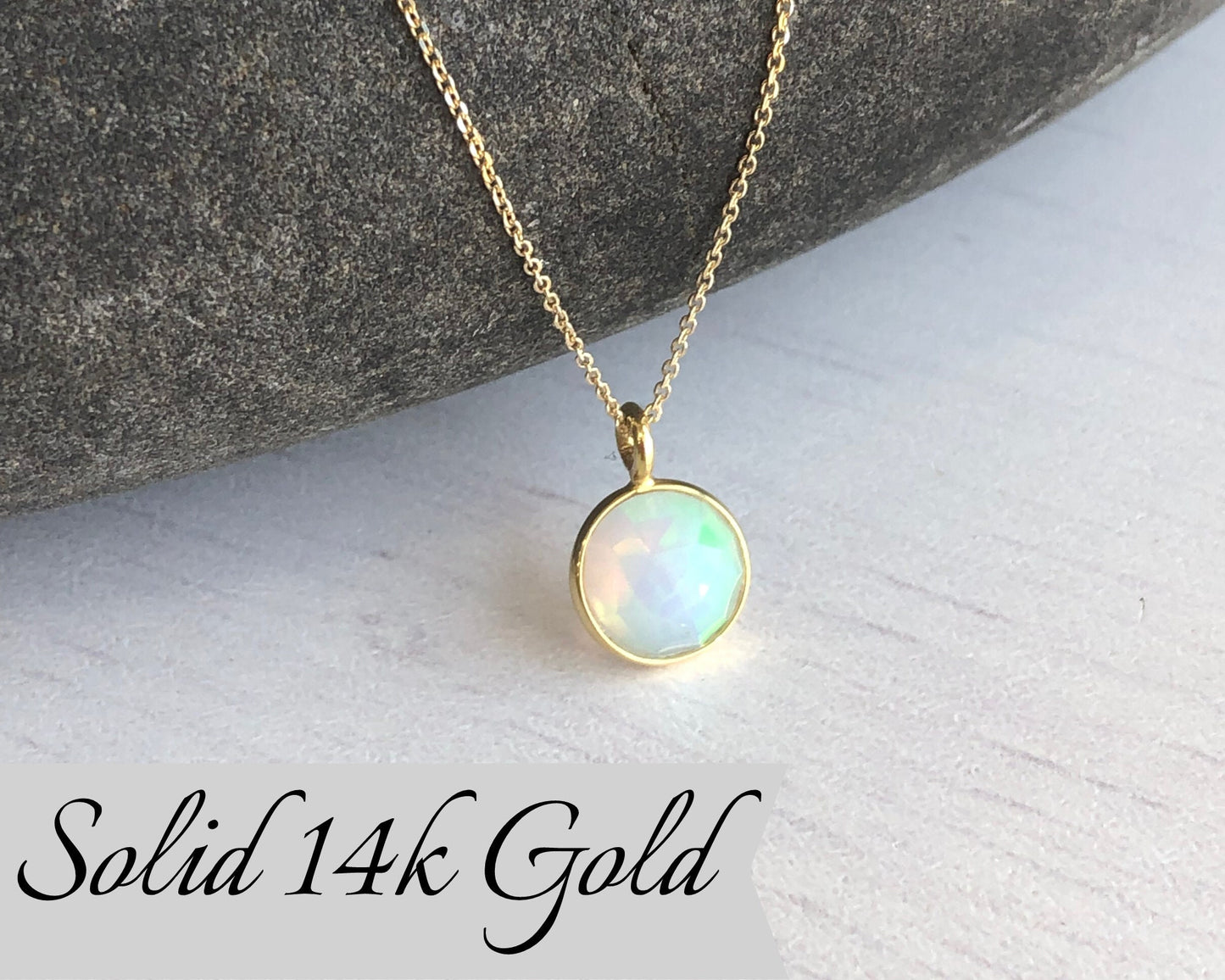 Ethiopian Opal Tiny Dome Necklace -Solid 14k Gold