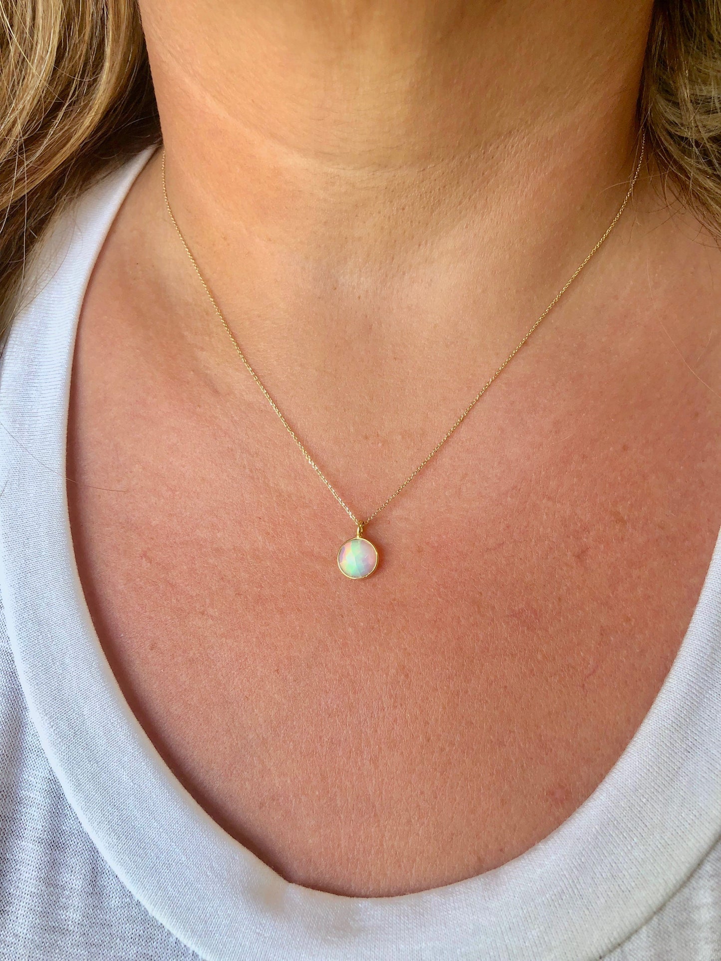 Ethiopian Opal Tiny Dome Necklace -Solid 14k Gold