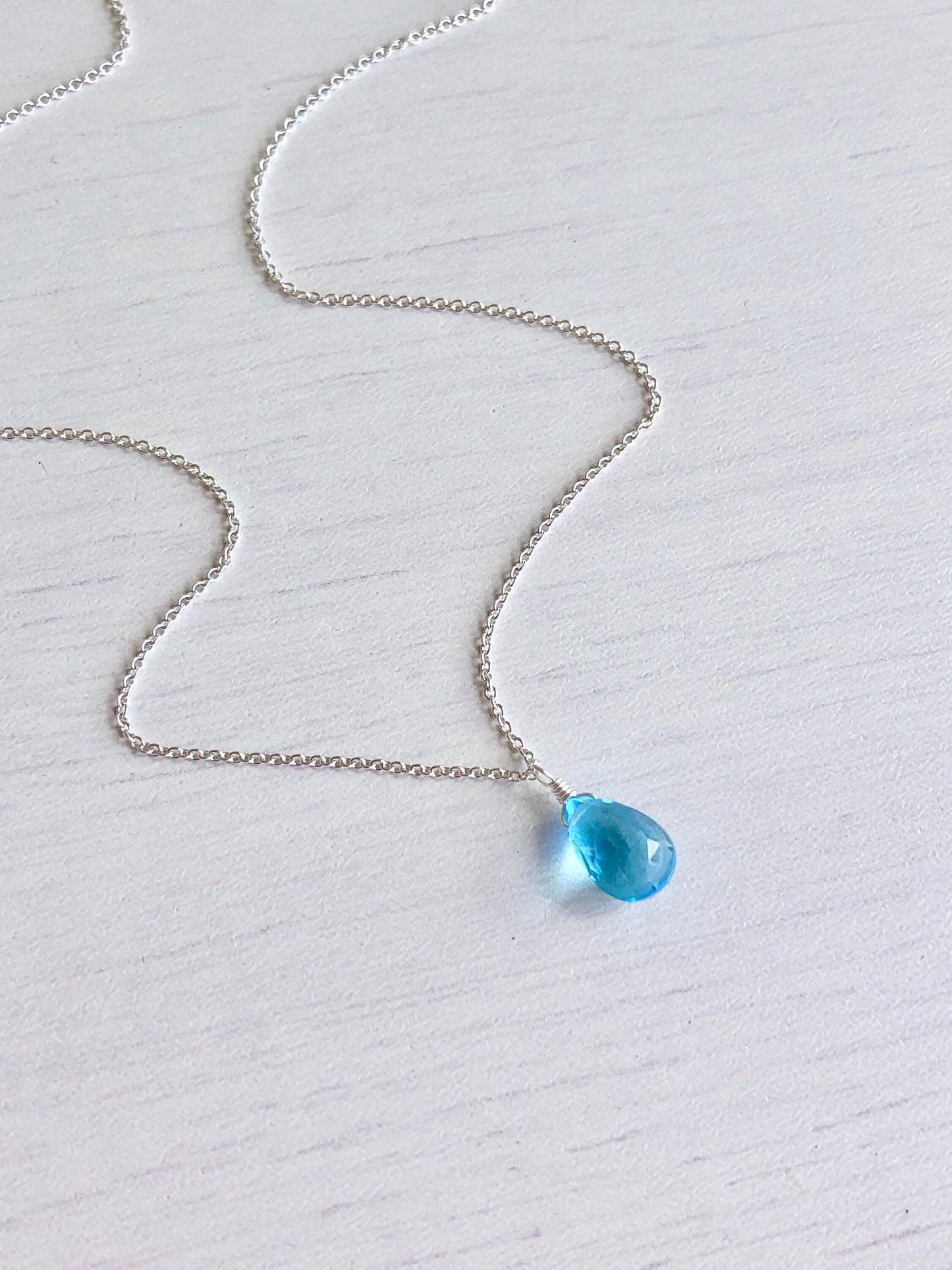 Sky Blue Topaz Teardrop Necklace- December Birthstone