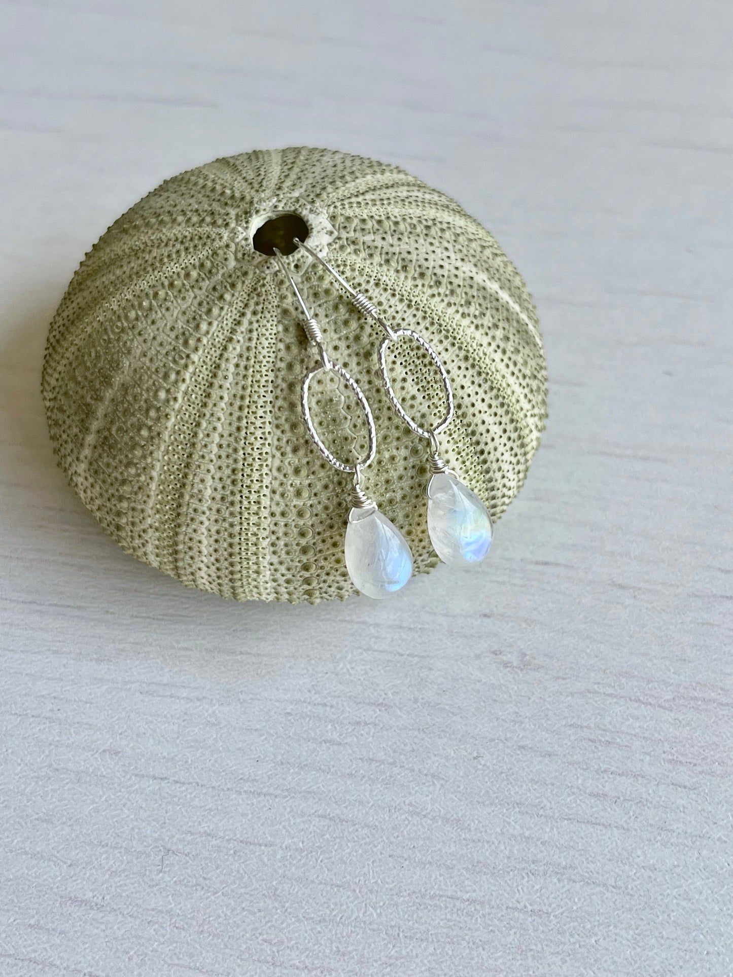 Rainbow Moonstone Oval Link Earrings