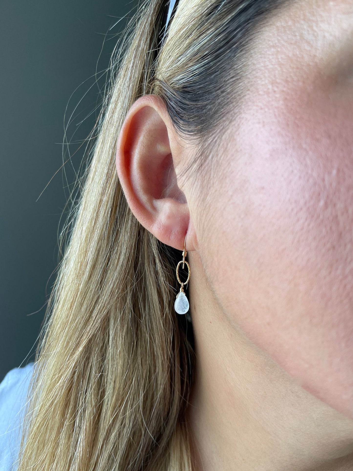 Rainbow Moonstone Oval Link Earrings