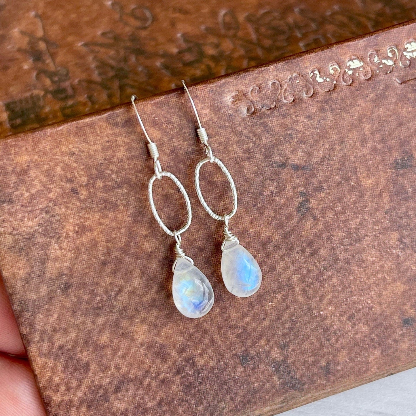 Rainbow Moonstone Oval Link Earrings
