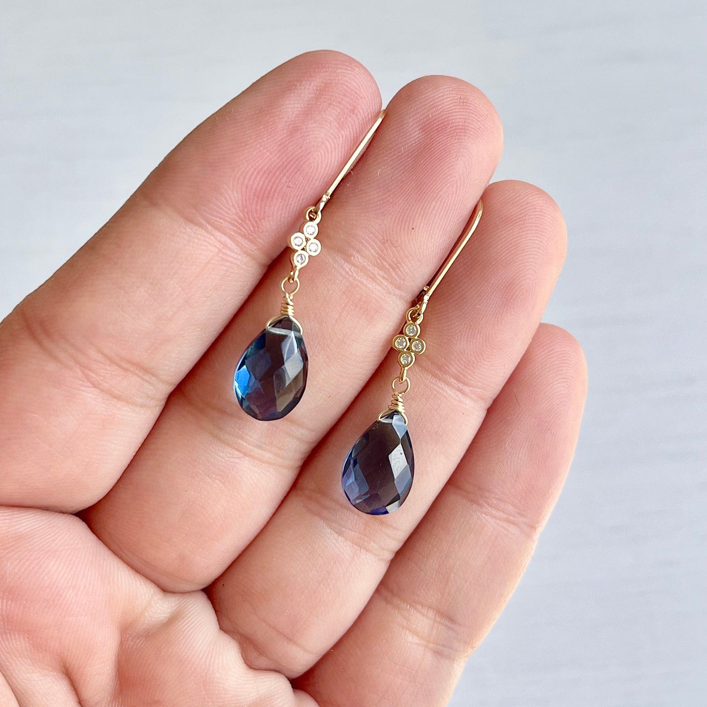 Blue Topaz and White Topaz Teardrop Earrings- December Birthstone