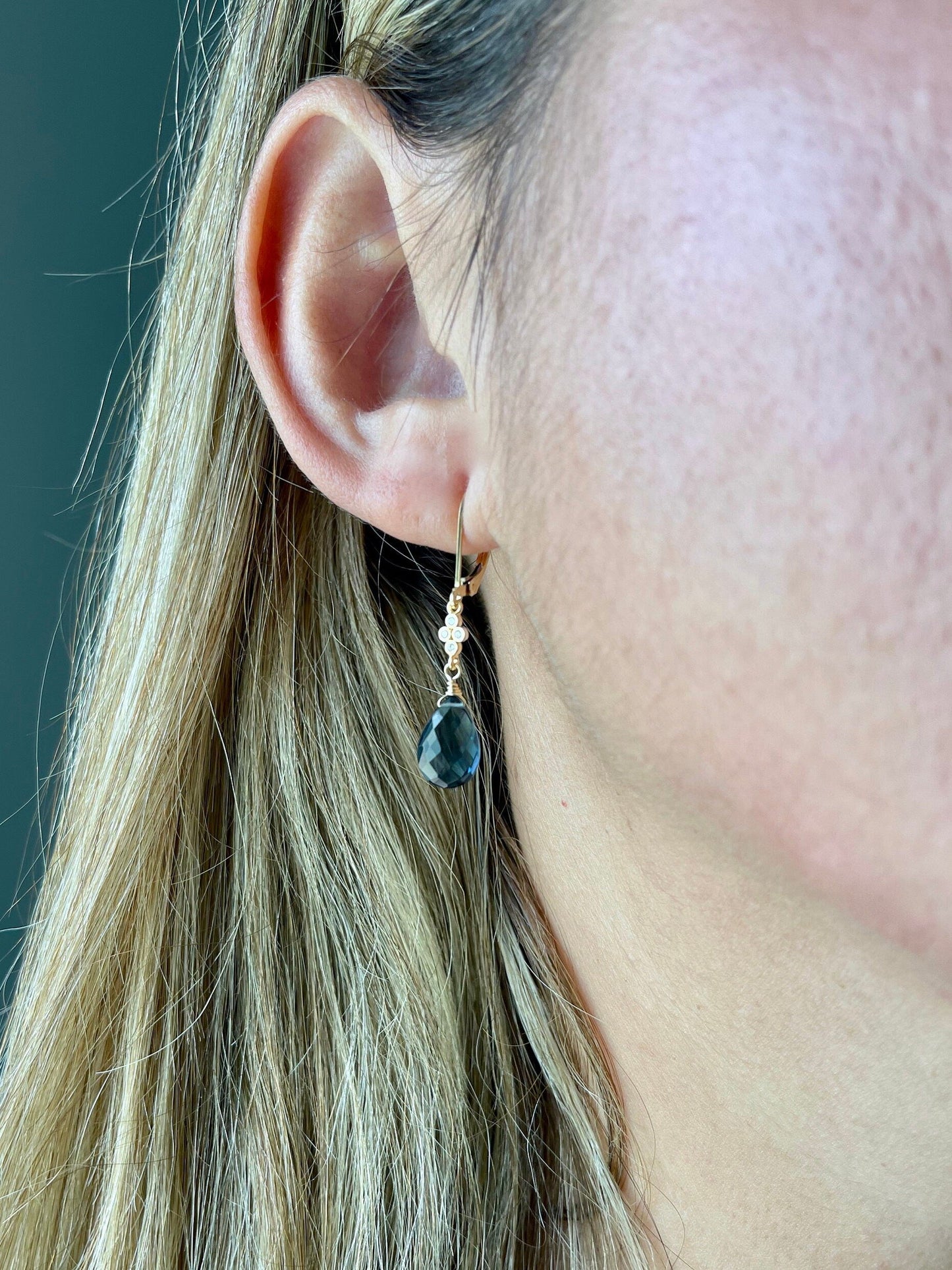 Blue Topaz and White Topaz Teardrop Earrings- December Birthstone