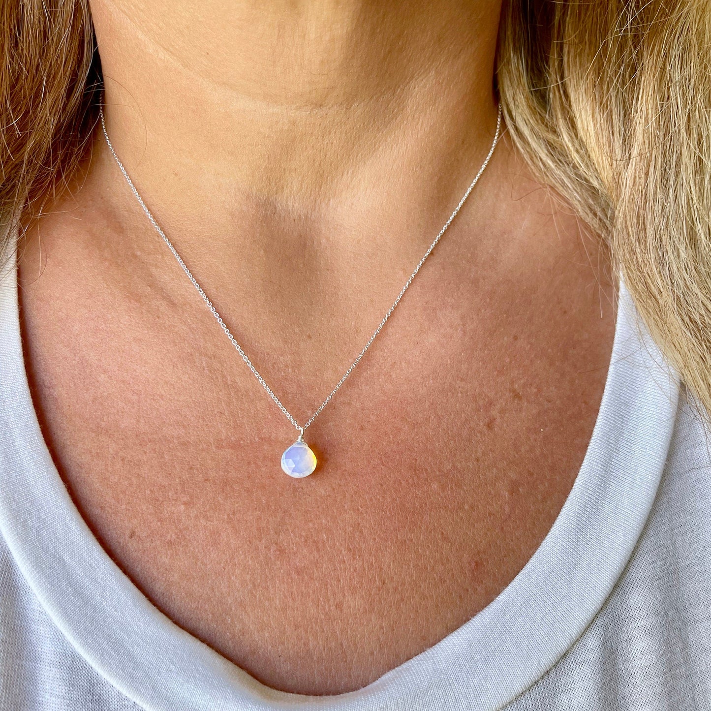 Opalite Teardrop Necklace- October Birthstone