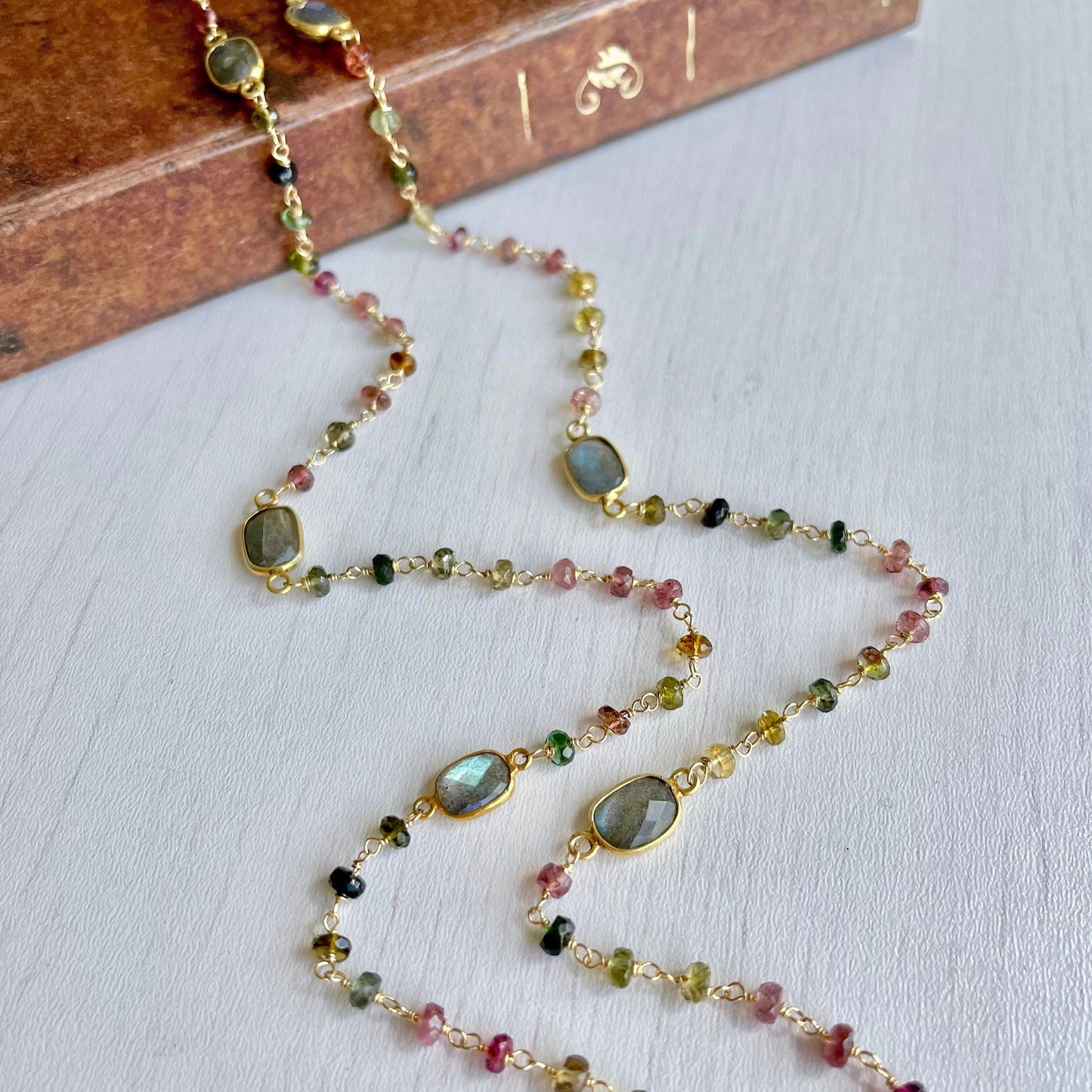 Watermelon Tourmaline Long Beaded Necklace