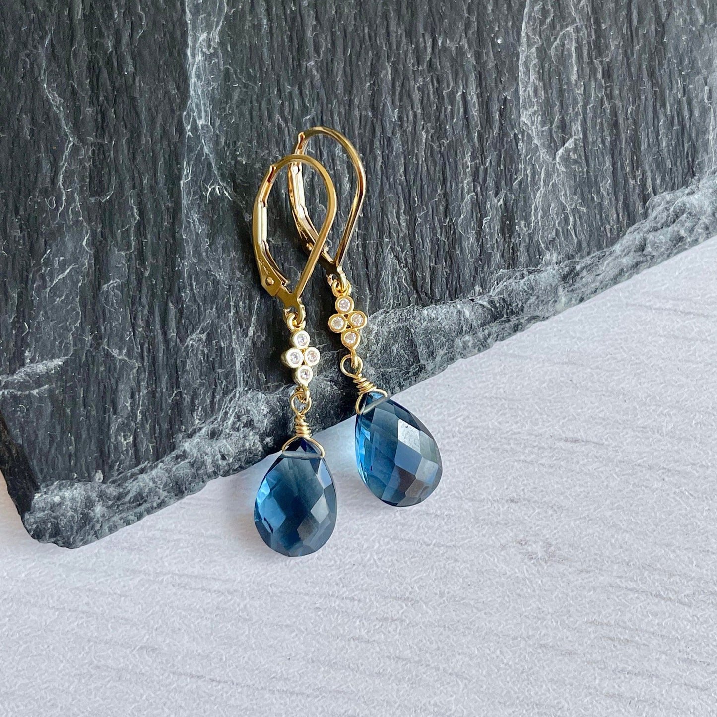 Blue Topaz and White Topaz Teardrop Earrings- December Birthstone