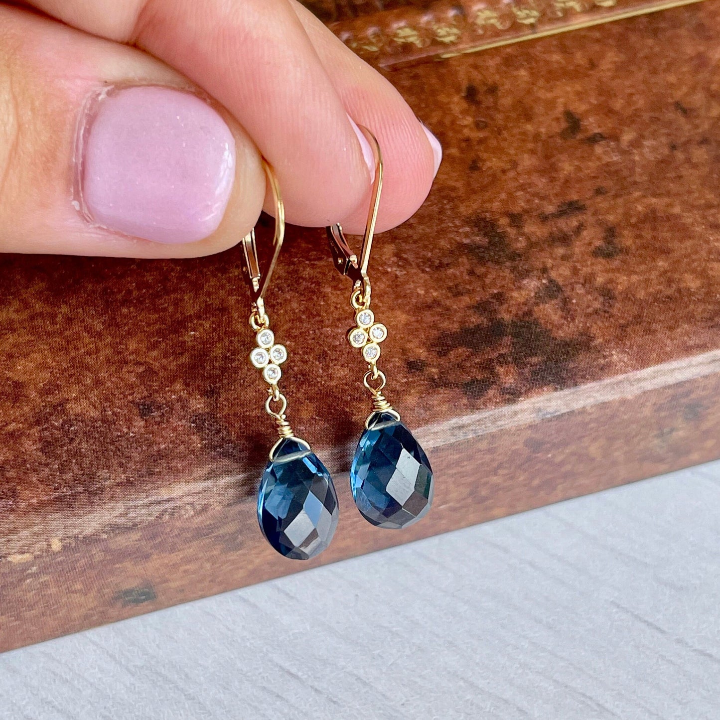 Blue Topaz and White Topaz Teardrop Earrings- December Birthstone