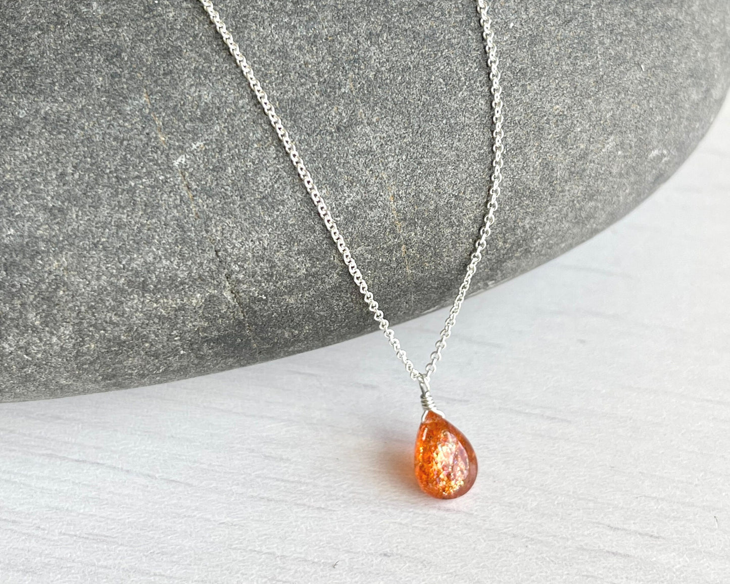 Sunstone Tiny Teardrop Necklace