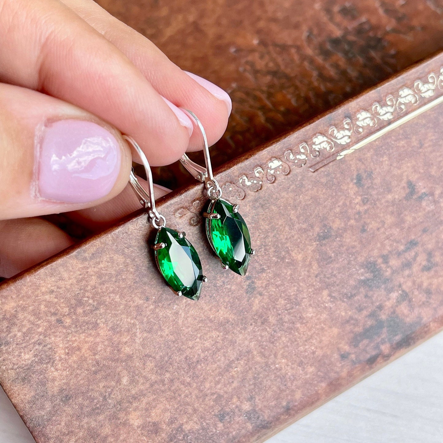 Emerald Quartz Marquise Earrings