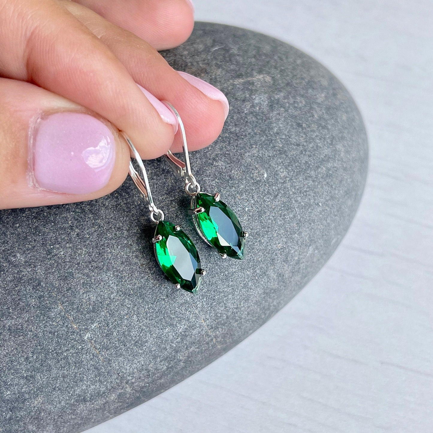 Emerald Quartz Marquise Earrings