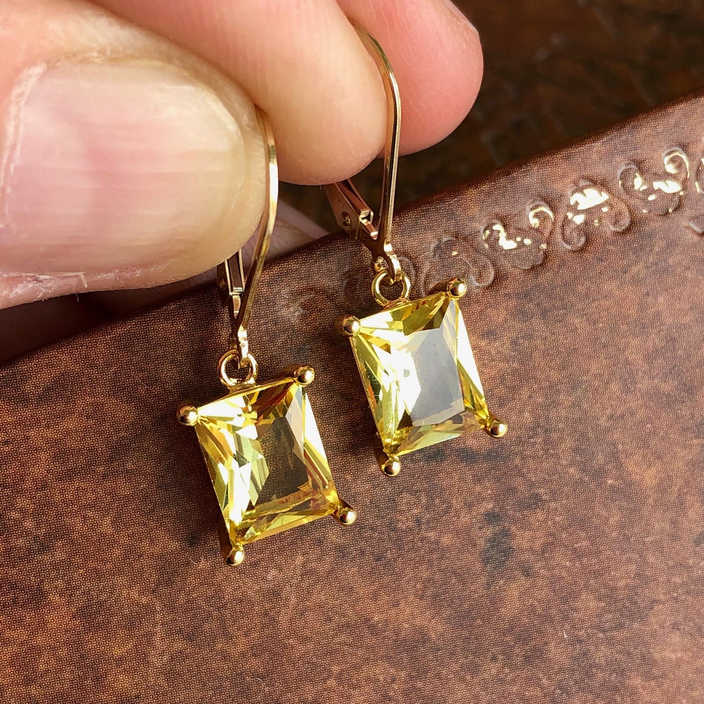Citrine Emerald Cut Earrings
