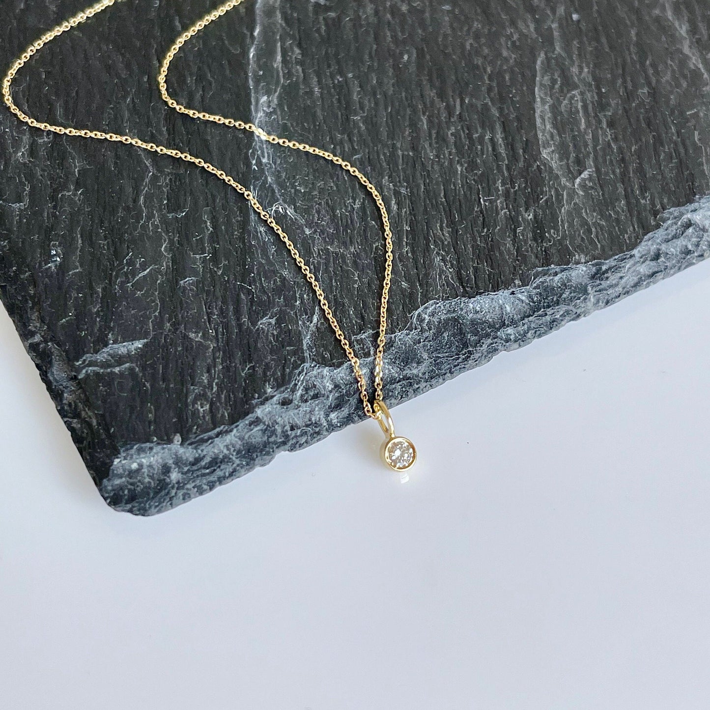 Tiny Diamond Minimalist Necklace- Solid 14k Gold