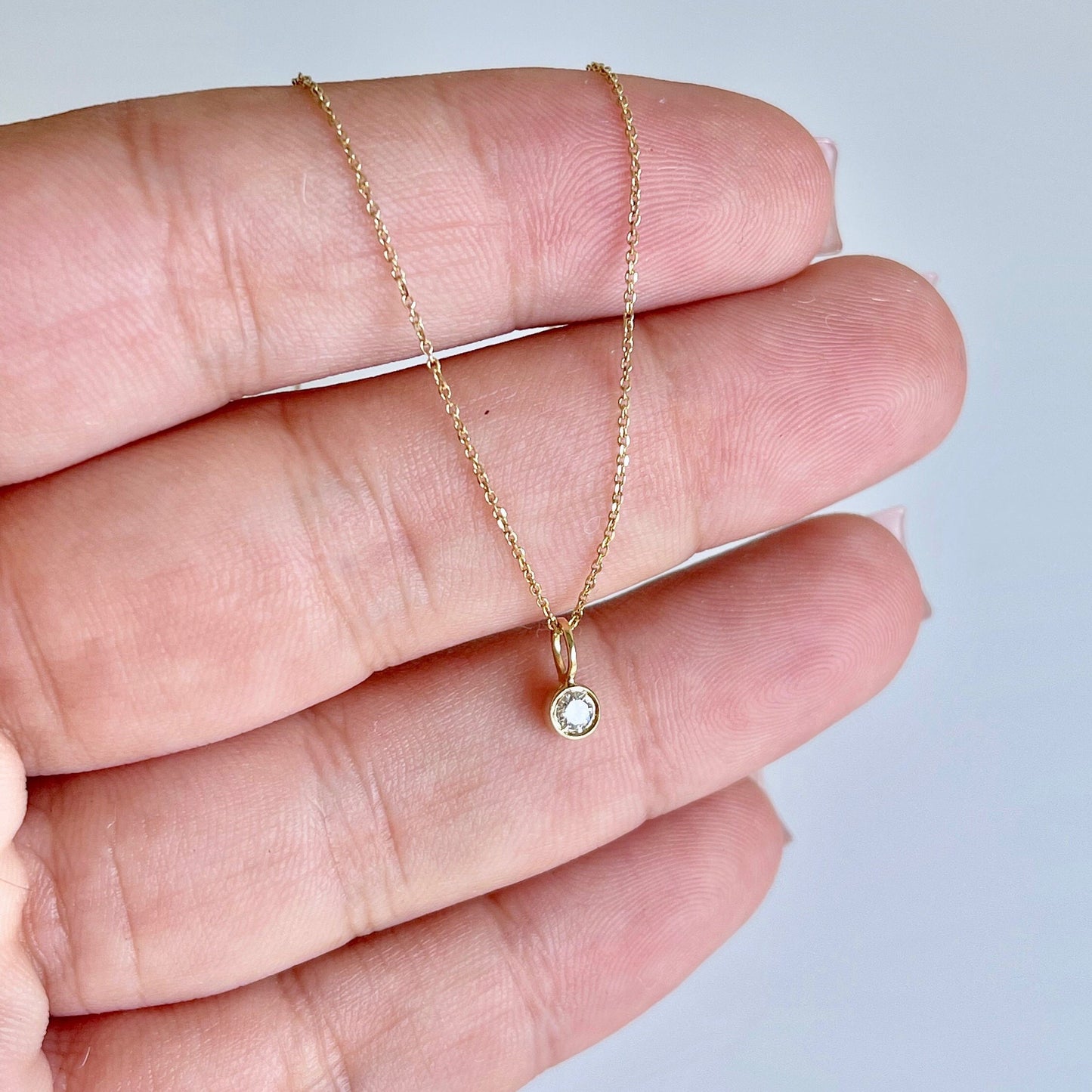 Tiny Diamond Minimalist Necklace- Solid 14k Gold